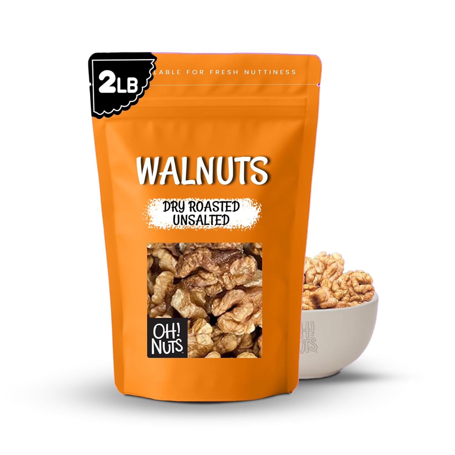 Oh! Nuts Walnuts - Dry Roasted Unsalted - 2 lb - Packed in New York Zip-Seal Bag for Exceptional Freshness
