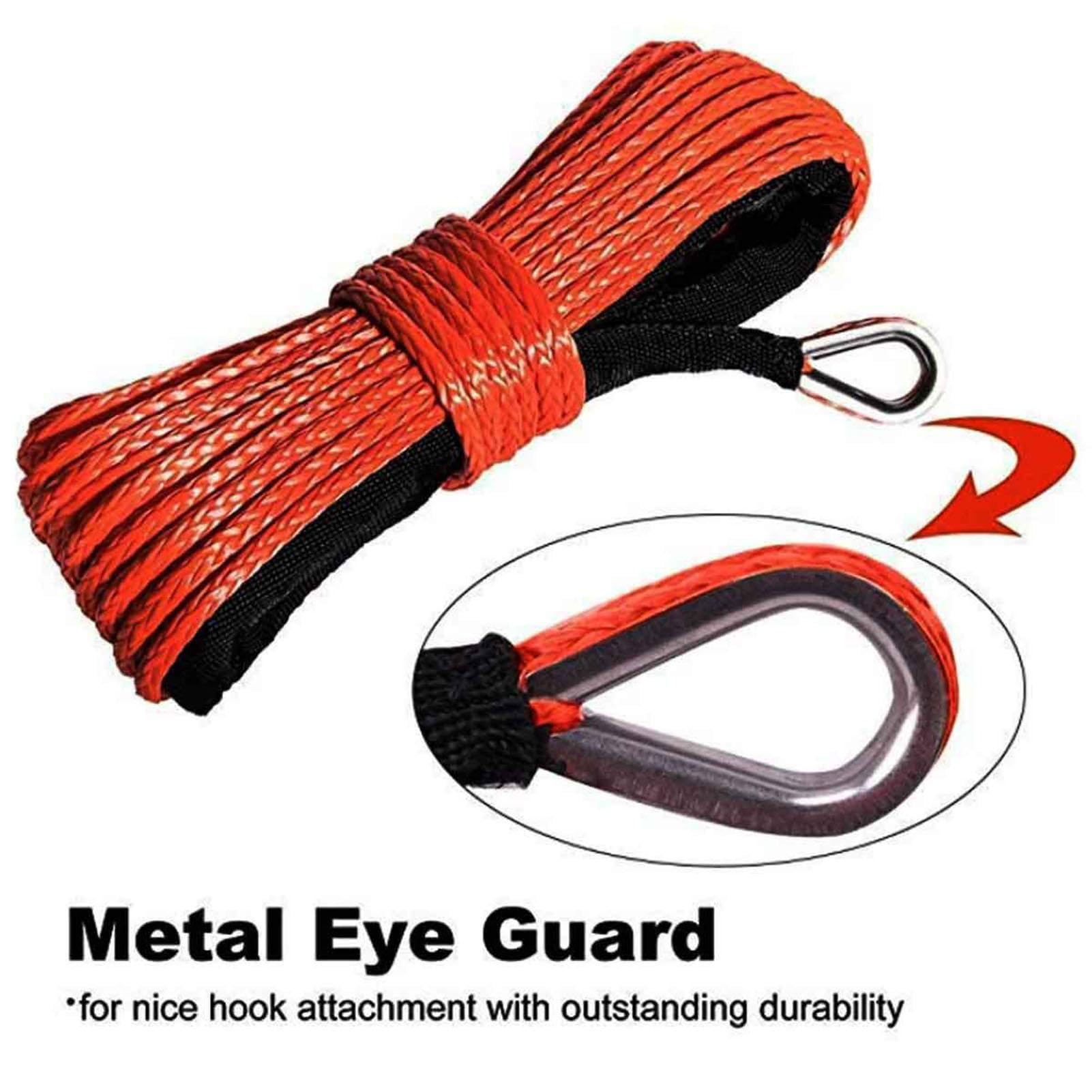 Câble de Treuil Synthétique avec Gaine, 6 mm x 15 m Cordes Remorquage Synthétique à 12 Brins 7700lbs pour Voiture Camion ATV UTV