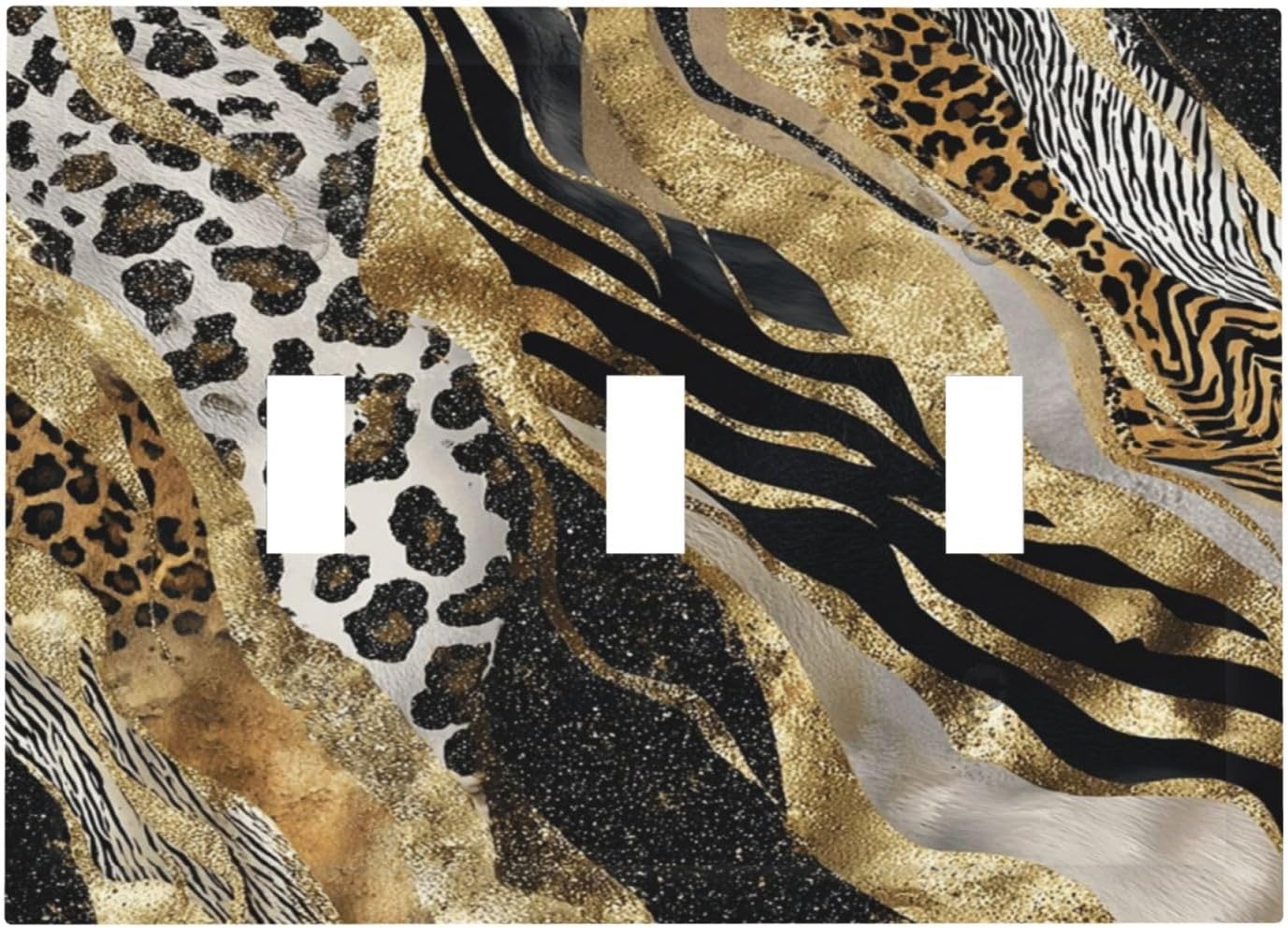 Decorative Light Switch Cover Plate Abstract Gold Black Leopard Print 3 Gang Wall Plates for Electrical Outlets Triple Toggle Switch Plate Covers Outlet Covers Faceplate for Bedroom Home Decor