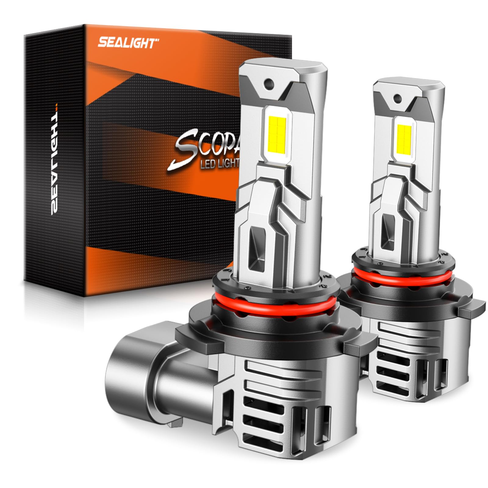 SEALIGHT 9006 LED Bulb for Fog Light and Powersports, 50000 Lumens 6500K White Light,1:1 Mini Size, with Cooling Fan, 3 Mins Plug-N-Play, 2 Pack