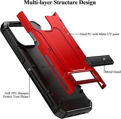 Miniatura 7 de MMHUO Funda para iPhone 14 Pro Max, funda de doble capa de protección contra caídas de grado militar para iPhone 14 Pro Max con soporte integrado,