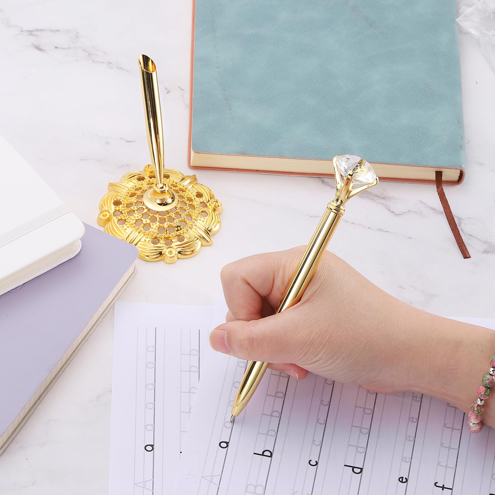 PATIKIL 2 Pcs Hollow Round Pen Metal Ballpoint Pens Set including Diamond Crystal Pen - Image 3