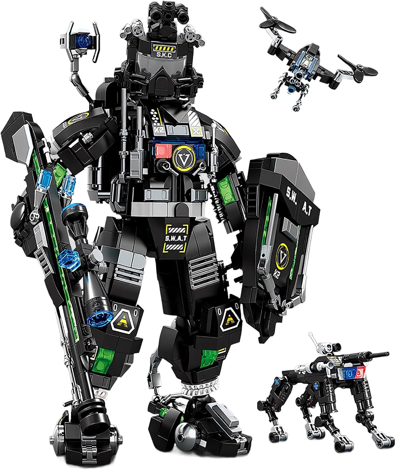 SWAT Mech Building Set, 1288PCS Robot Mech Model Kit with Drone & Mechanical Dog, 11.8in Tall Posable Action Figure, Sci-Fi Military Mech Toy for Adults, Collectible Mecha Building Bricks