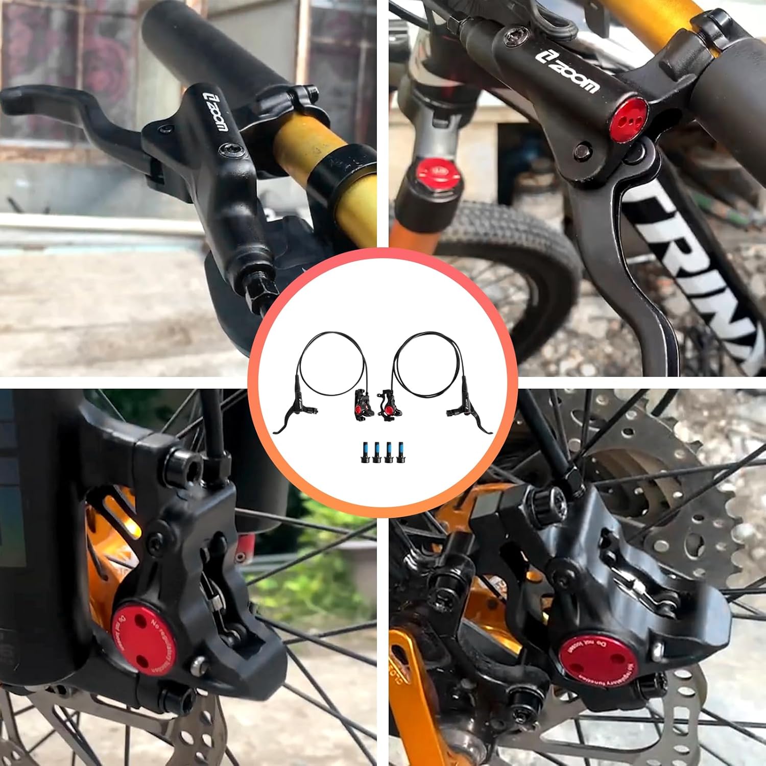 Z00M MTB Hydraulic Disc Brakes Set Mountain Bike Left Front 800mm Right Rear 1450mm Hydraulic Brake Aluminum Alloy Bicycle Disc Brake for E-Bike Fat Bike Road Bike 2 Piston