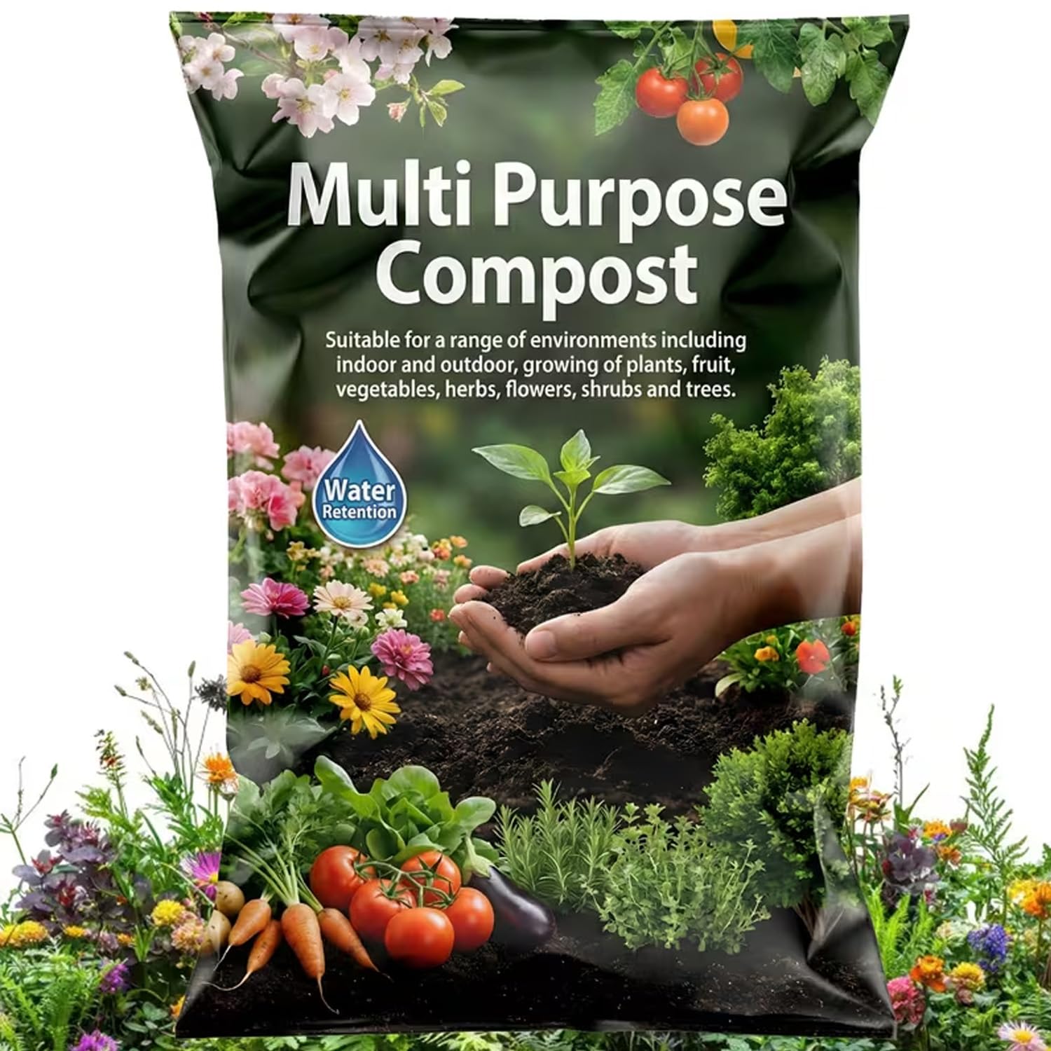 Nutrient Rich Formula & Improved Water Retention Multi Purpose Compost Bags Ideal For Garden Use, Outdoor Plants, Tubs, Pots & Hanging Baskets (60 Litre Bag)