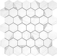 Vista 14 de Azulejo de pizarra beige hexagonal para despegar y pegar para la pared de la cocina, salpicadura adhesiva resistente al calor de PVC para la pared