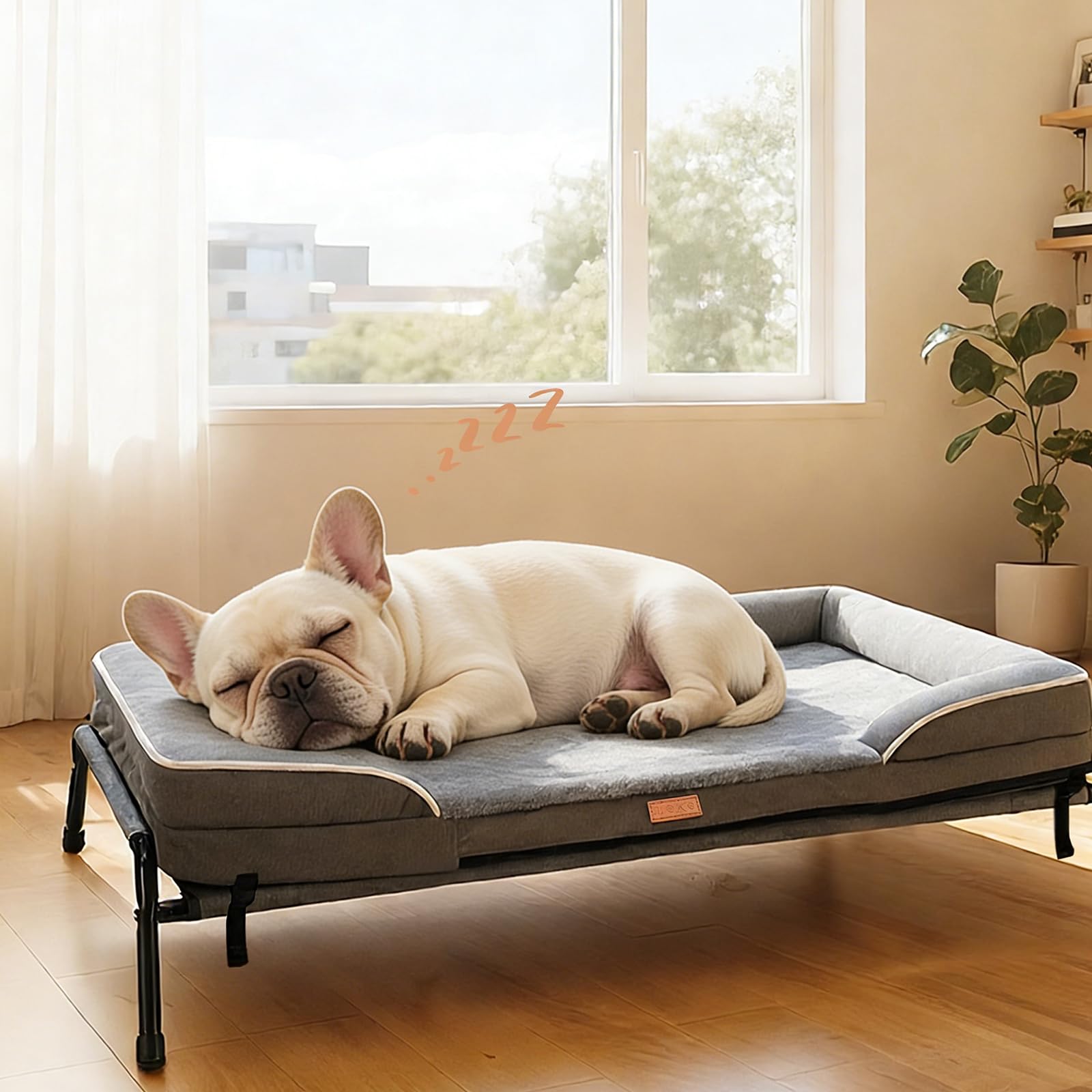 Lekespring Raised Dog Bed, Large Dog Sofa Bed, All Season Washable Elevated Bed for Cat Pet, 2-in-1 Design Orthopedic beds, Steel Frame with Breathable Mesh & Removable Cover，Gray，81x67x22cm