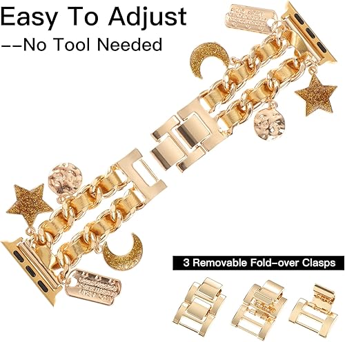 Miniatura 3 de Elegante pulsera de metal compatible con Apple Watch Band de 1.496 pulgadas, 1.575 pulgadas, 1.614 pulgadas, pulsera de cadena cubana con colgantes