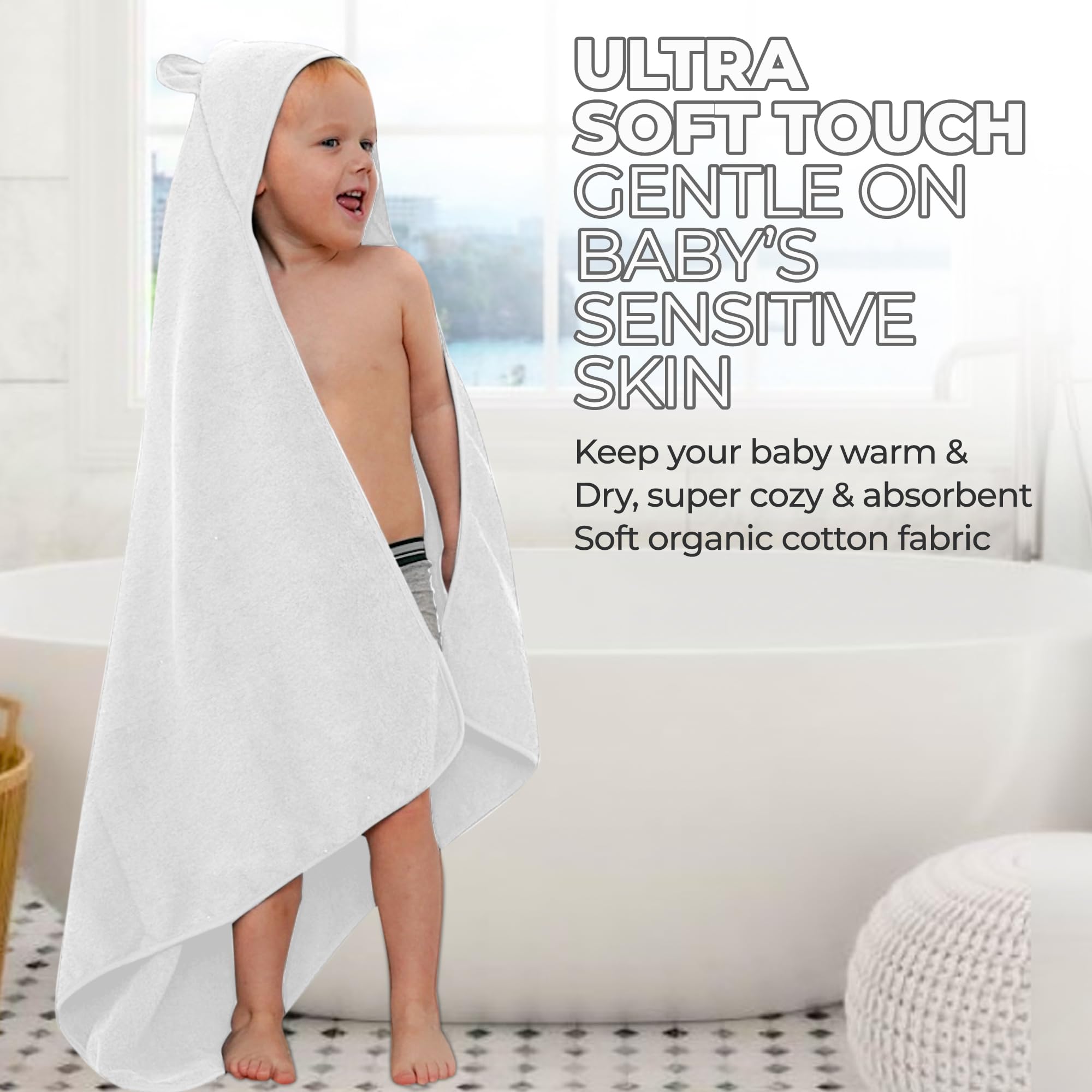Poncho de algodón orgánico para niños y niñas de 0 a 5 años, toalla de baño absorbente con orejas de oso de calidad prémium