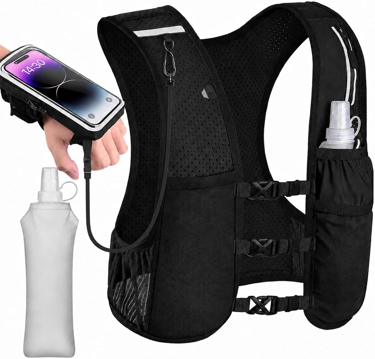 Running Vest for Women Men with Soft Flask and Phone Armband