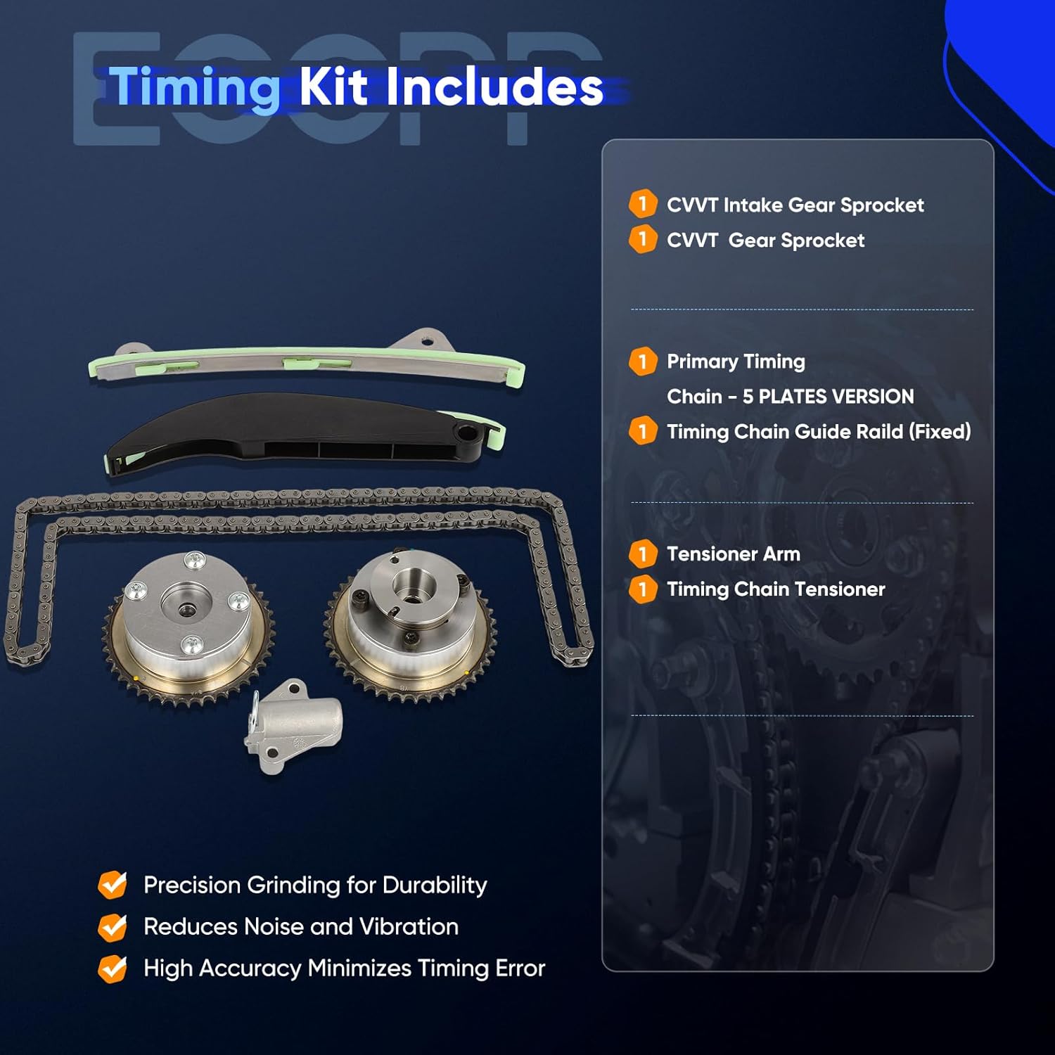 ECCPP Timing Chain Kit Fits 2017-2024 for Hyundai Elantra for Hyundai Kona for Hyundai Veloster for Kia Forte for Kia Seltos for Kia Soul 2.0L
