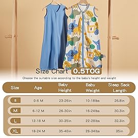 TILLYOU 2 Pack Infant Sleep Sack 0-6 Months 100% Cotton Wearable Blanket 0.5 TOG Sleeveless Summer Sleep Sacks with 2-Way Zipper, Animal Geometry & Blue