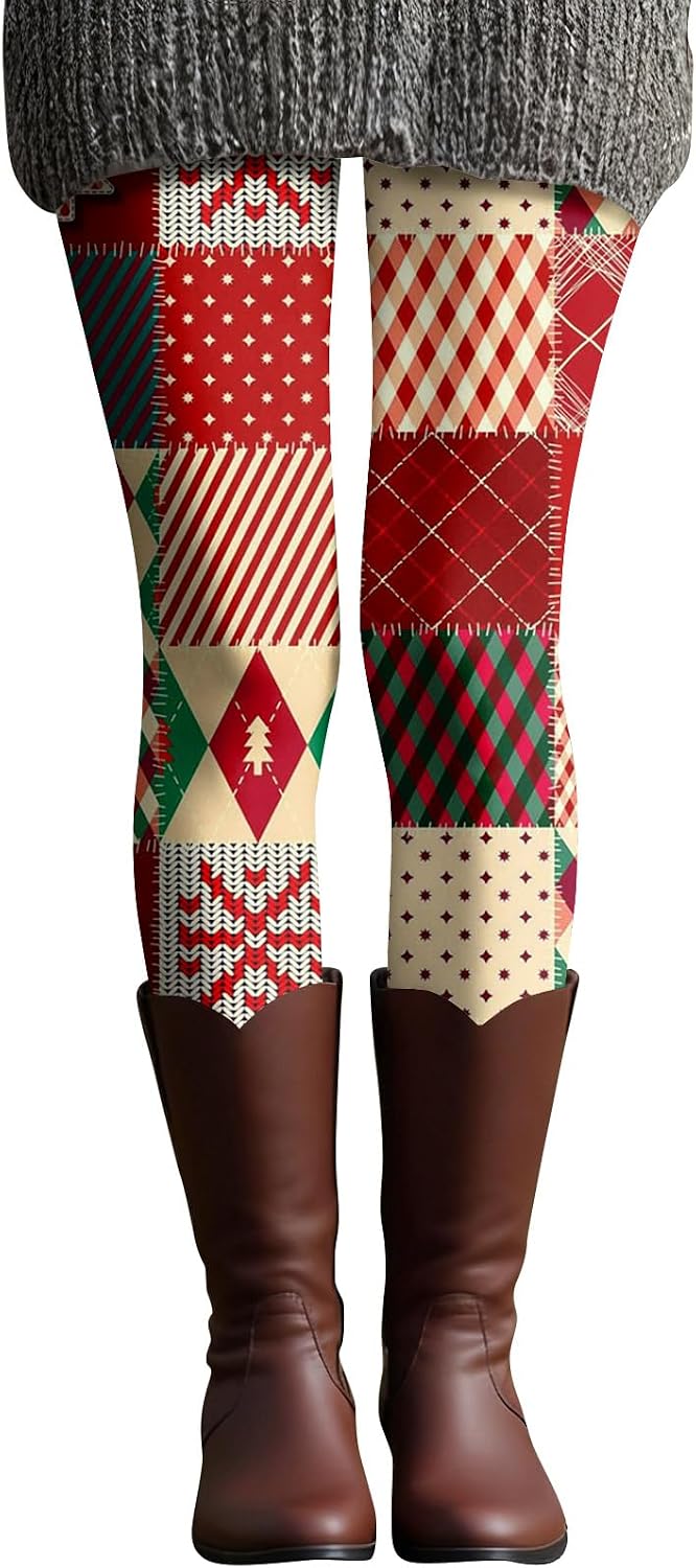 FQZWONG Womens Christmas Leggings Casual High Waisted Workout Pants Tummy Control Santa Claus Print Gym Legging Xmas Tights