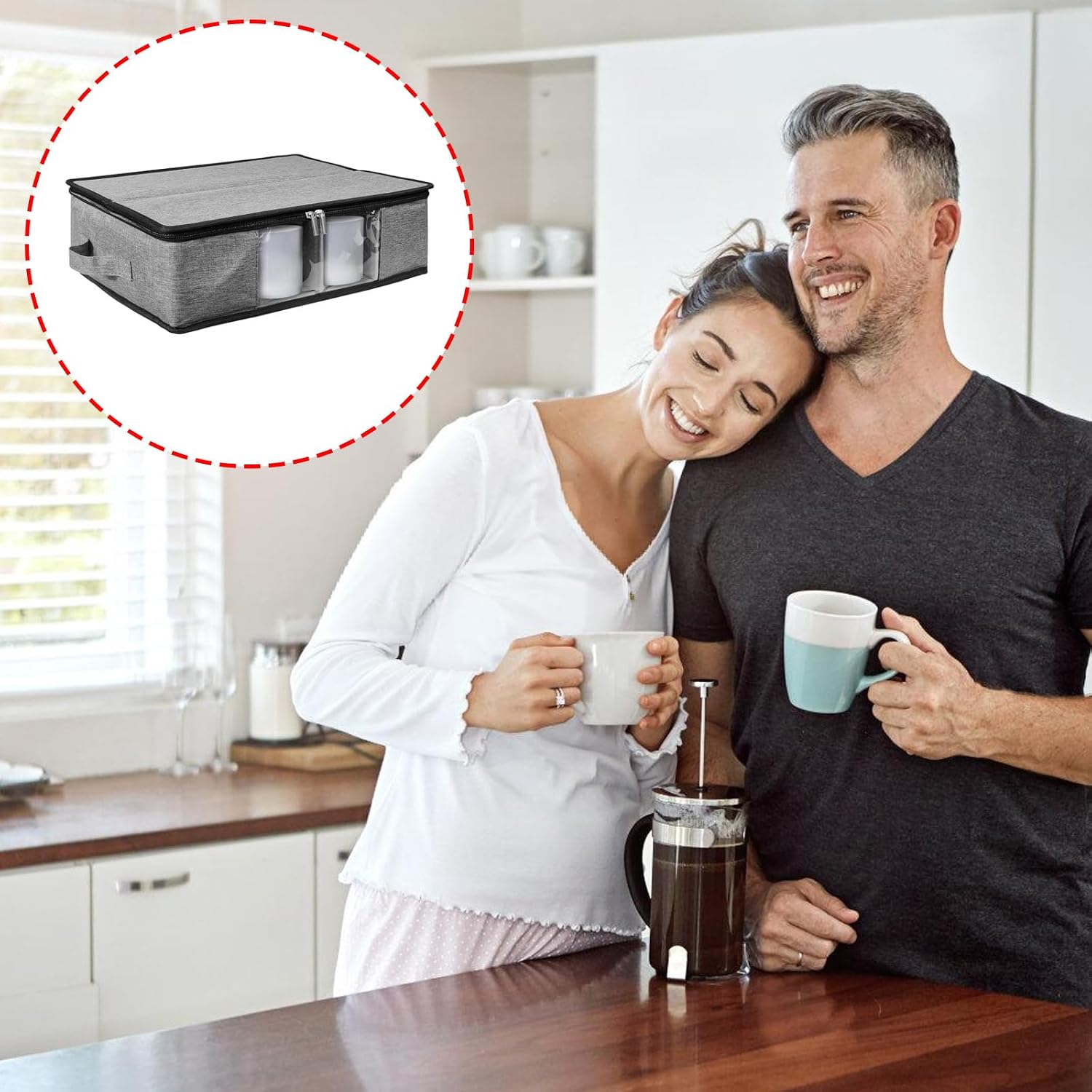 Stackable Coffee Cup Container with Reinforced Corrugated Bounds Front Viewing Window and Carry Pulls Stackable Kitchen Storage Box