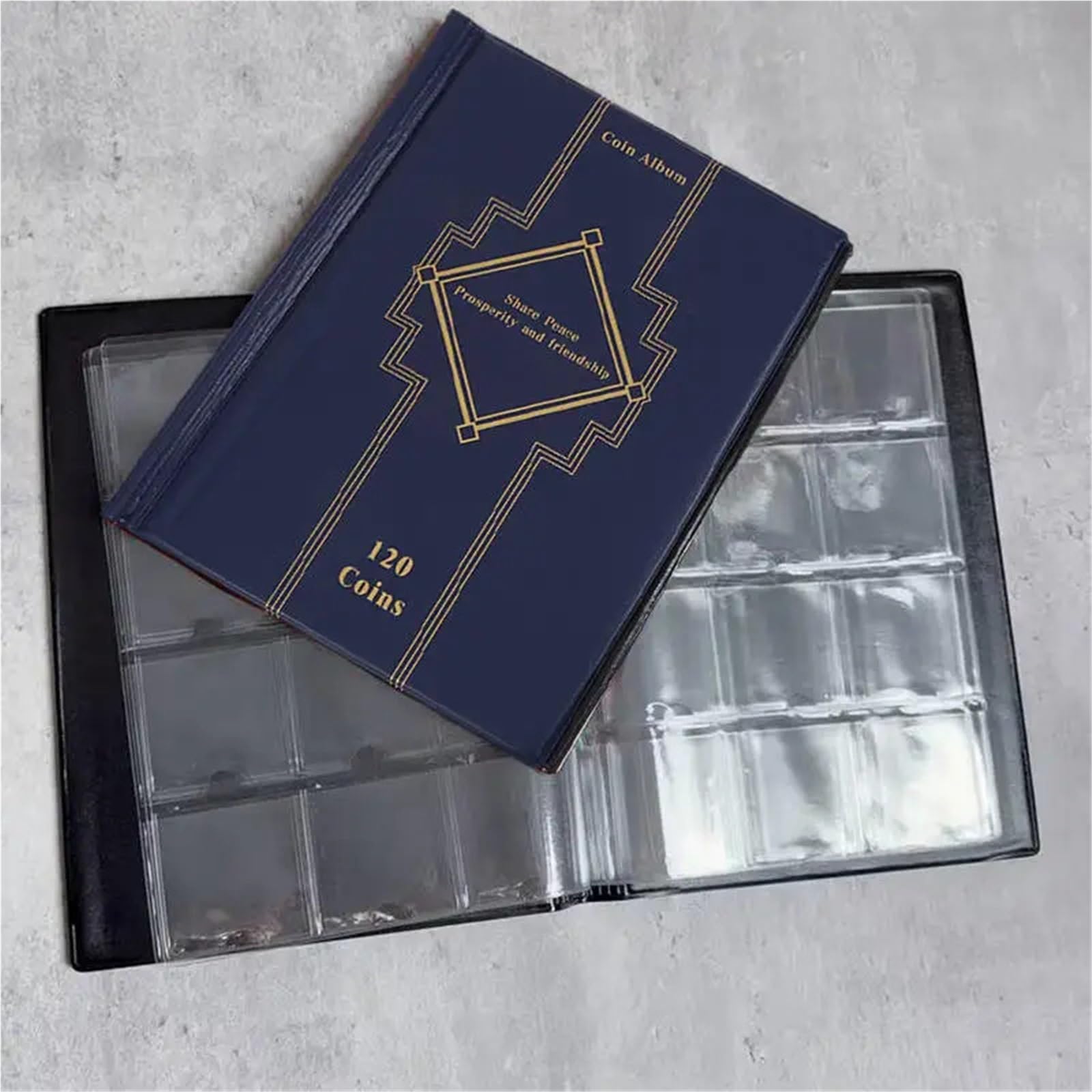 Album Monedas 120 Pockets Artificial PU Leather Coins Collection Album Book Collecting Money Organizer Storage Bags PVC Film(Black Set)