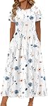 Zeagoo Robe d'été pour femmes 2026 Bohemian Floral manches courtes Une ligne longues robes de plage Maxi