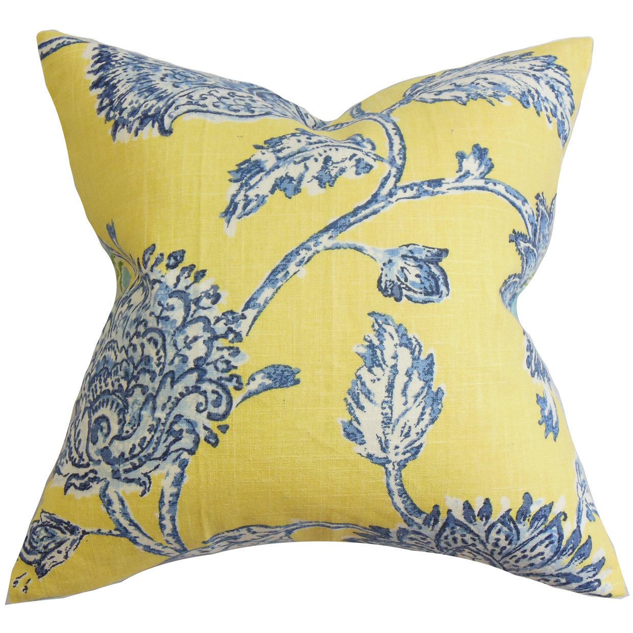 The Pillow Collection Behati Floral Pillow, Blue Yellow
