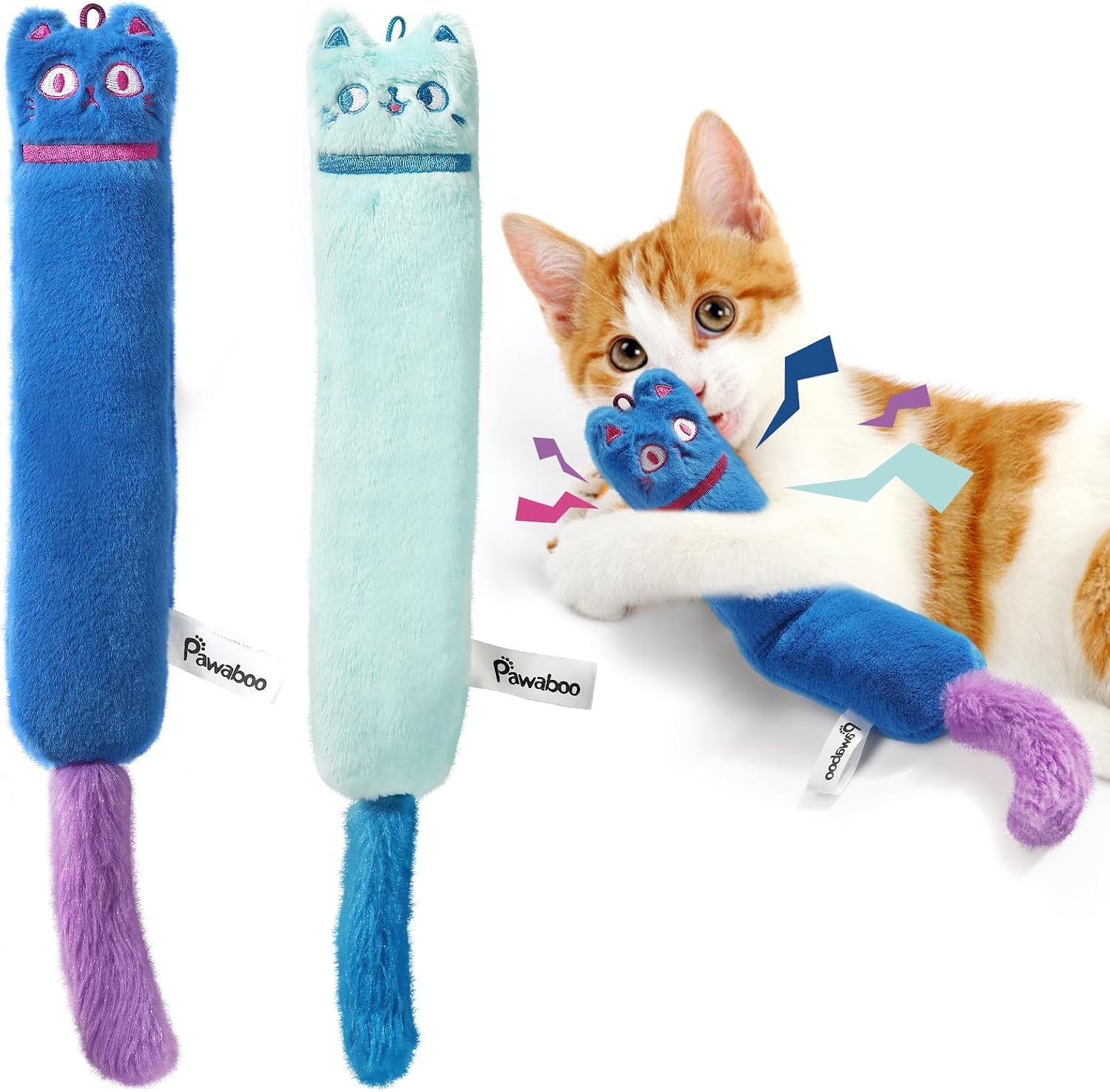 Pawaboo Cat Toys, 2 Pack Plush Catnip Toys with Bell and Crinkle Paper