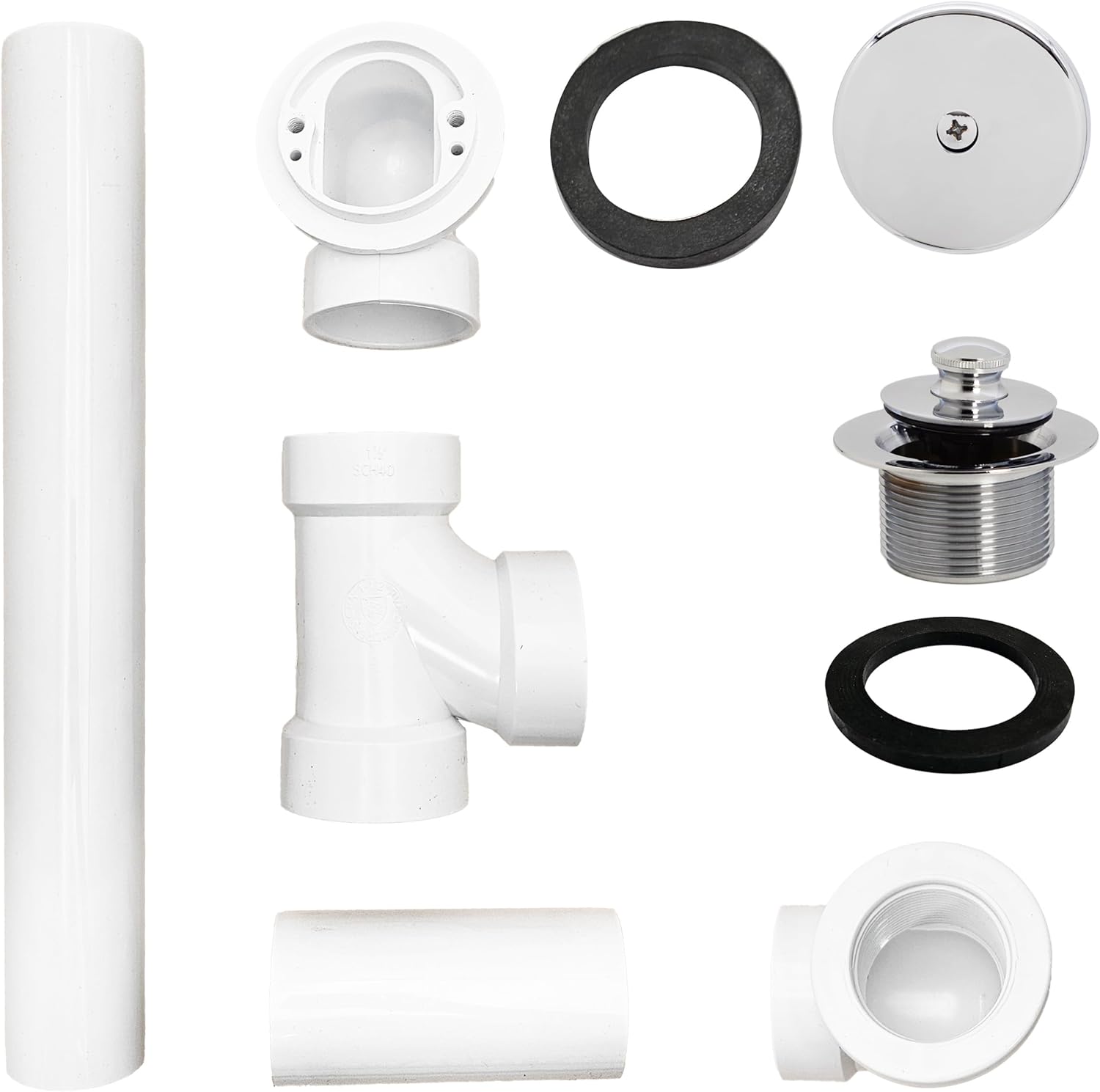 Westbrass A49421-26 14" Sch. 40 PVC Bath Waste & Overflow Assembly with Twist & Close Drain and One-Hole Faceplate, Polished Chrome