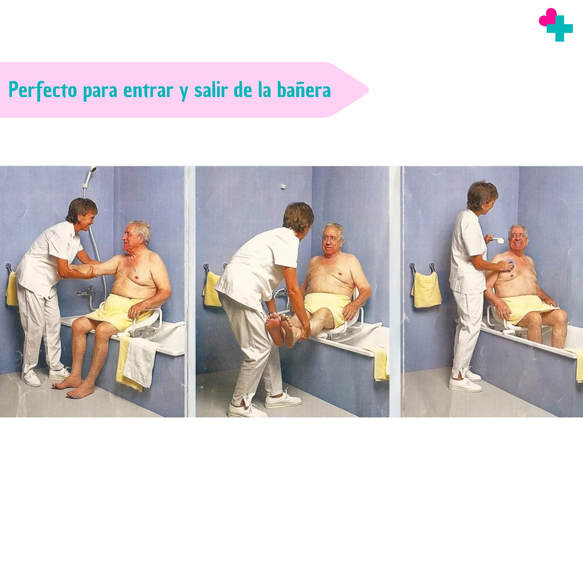 Asiento Giratorio 360º para Bañera. Asiento Giratorio Bañera Personas Mayores y Personas con Movilidad Reducida. Asiento para Bañera de Acero Inoxidable Sin Obras 4 Posiciones.