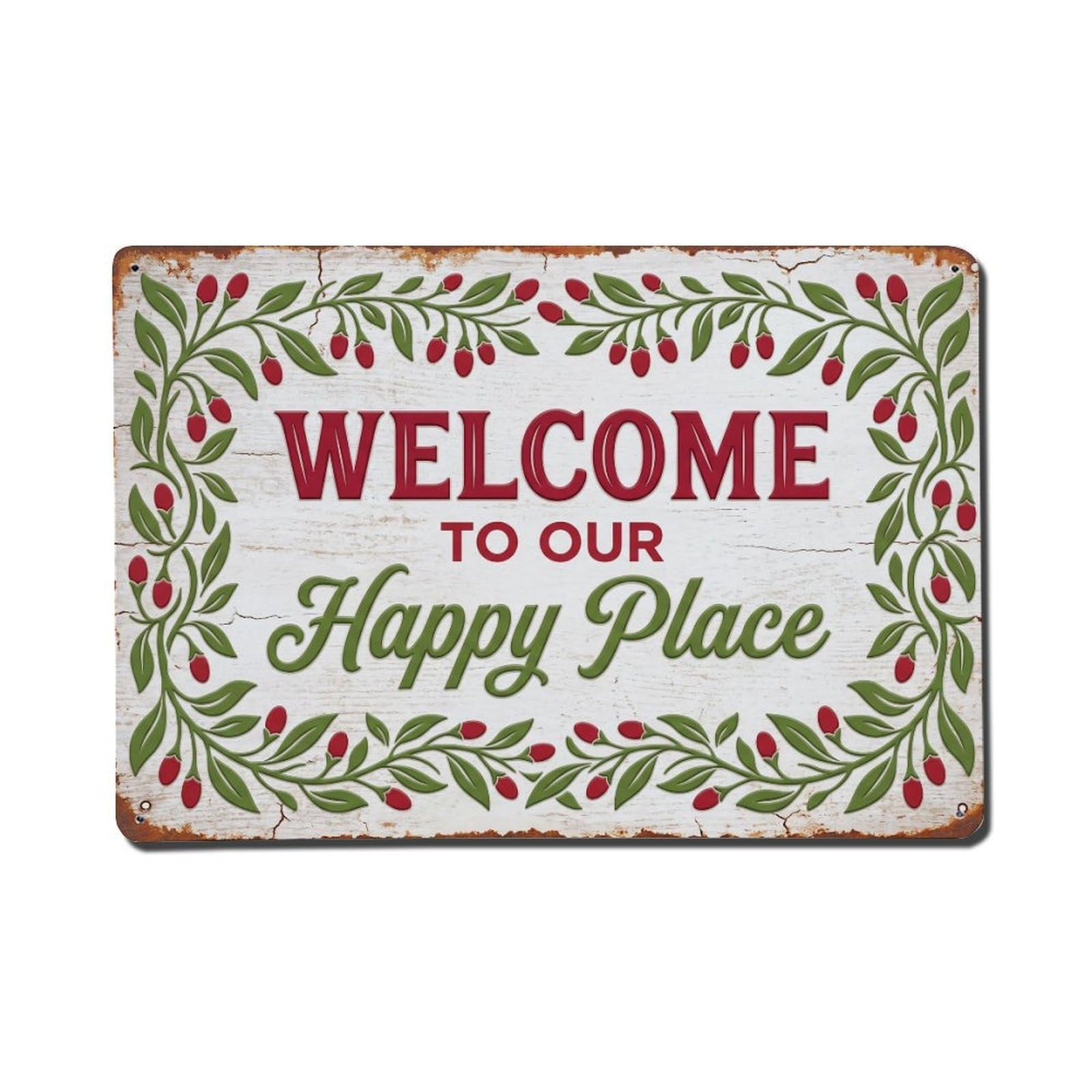 Welcome To Our Happy Place Goji Berry Orchard Metal Tin Sign Plaque Wall Decor for Cafe, Club Bar, Office, Home Garden Metal Poster 8x12Inch