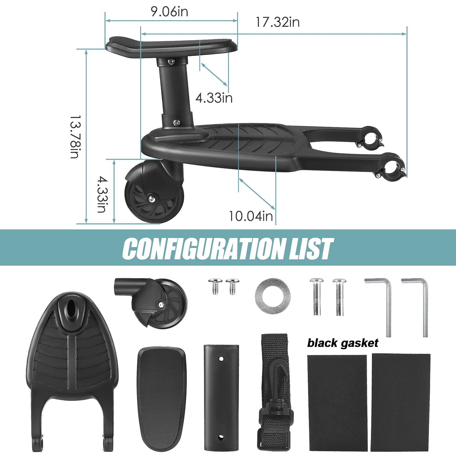 Planches À Roulettes Pour Bébé, Vihir Planche À Roulettes de Poussette, Avec Siege Planche debout pour sièg de connecteur amovible, Adaptée Aux Enfants de 2 À 6 Ans, 25 kg, Non Universal