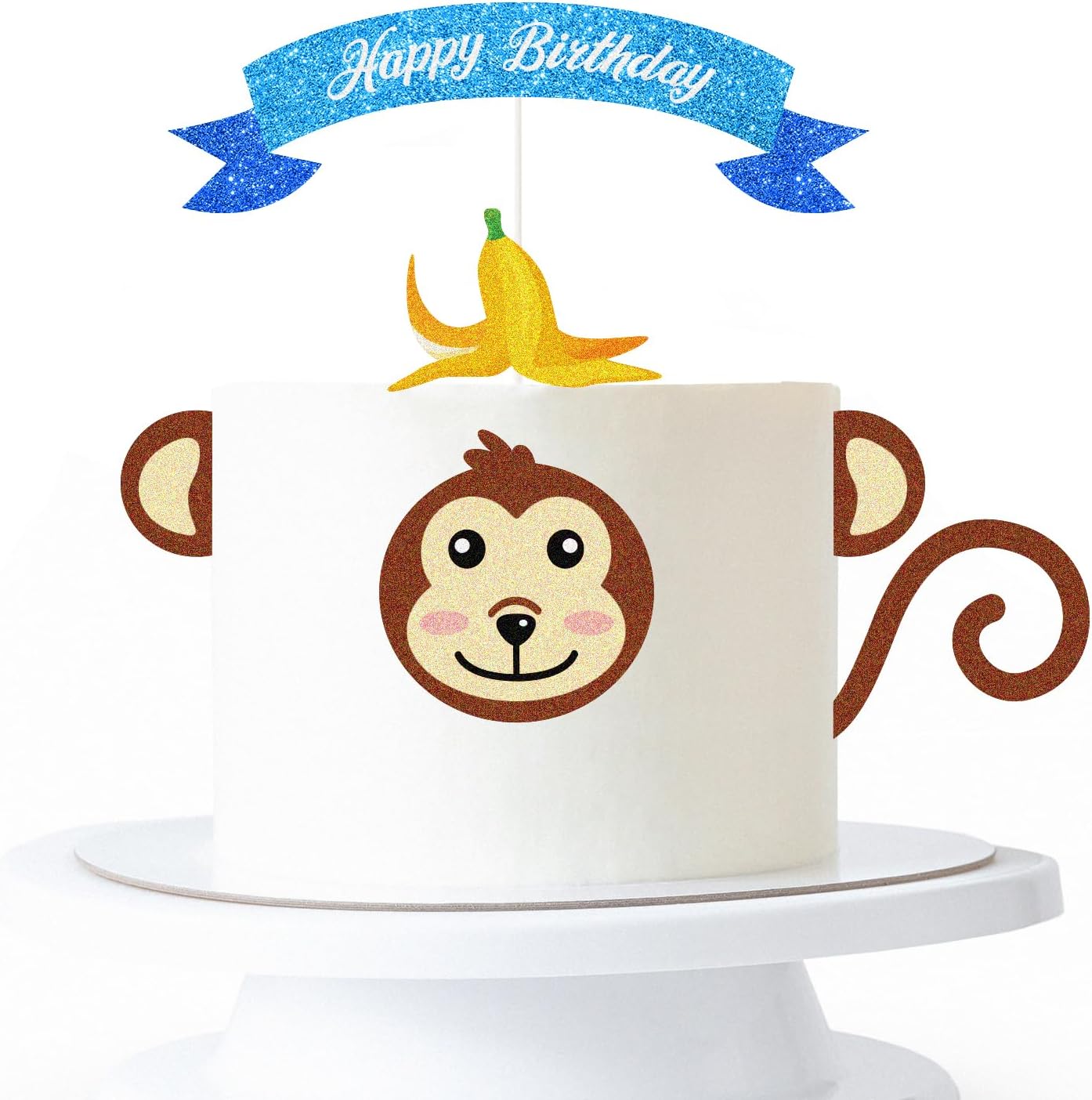 Monkey Happy Birthday Cake Topper,Monkey Nose Ears Cake Decor Set,Jungle Safari Animal Themed Party Decoration for Baby Shower Kids Birthday