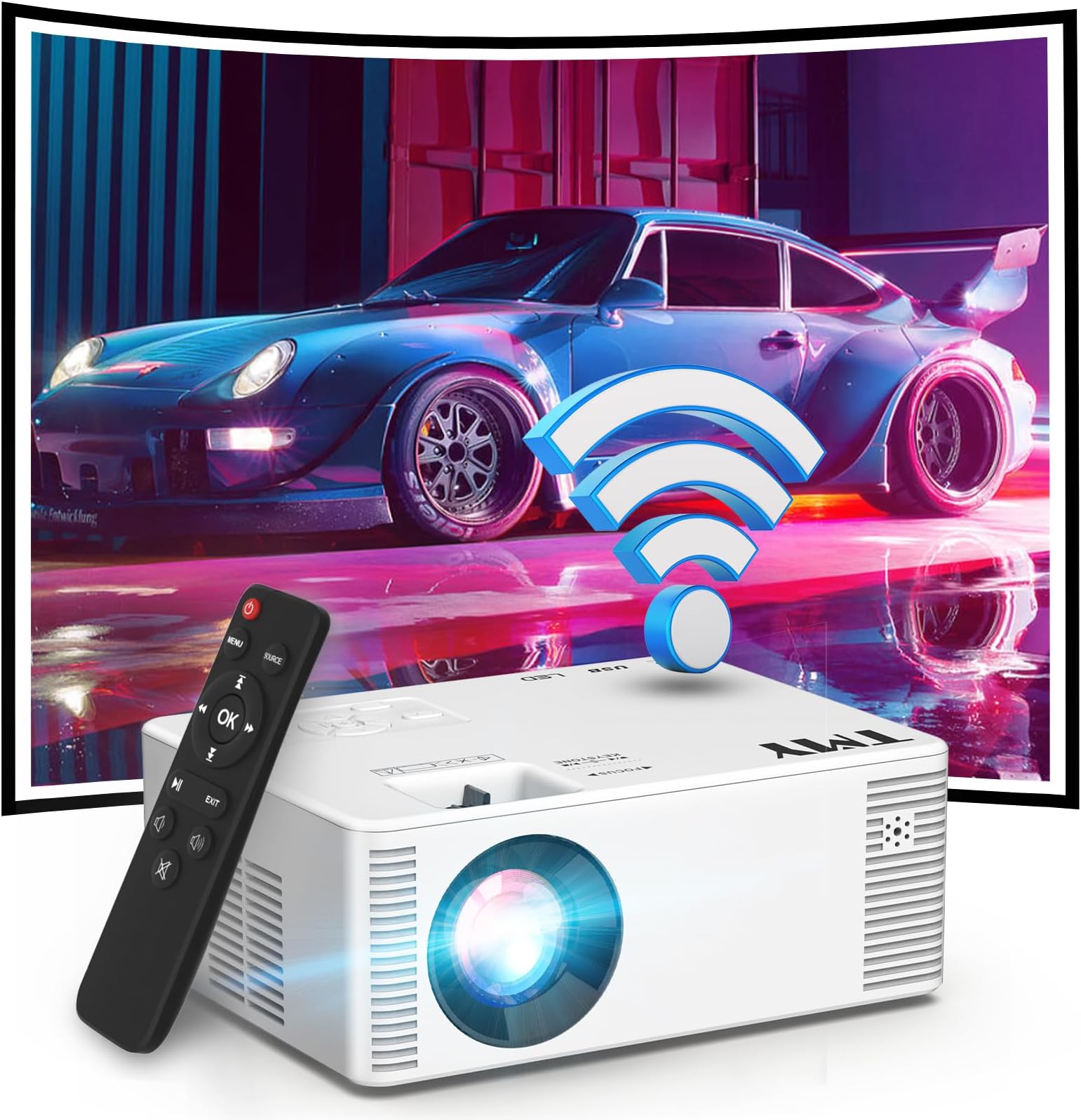 TMY Mini WiFi Projector 8500 Lumen, 1080P FHD Supported Portable Outdoor Movie Projector Synchronize Smartphone Screen, Compatible with iOS/Android/PC/TV Stick, HDMI USB AV TF (black)