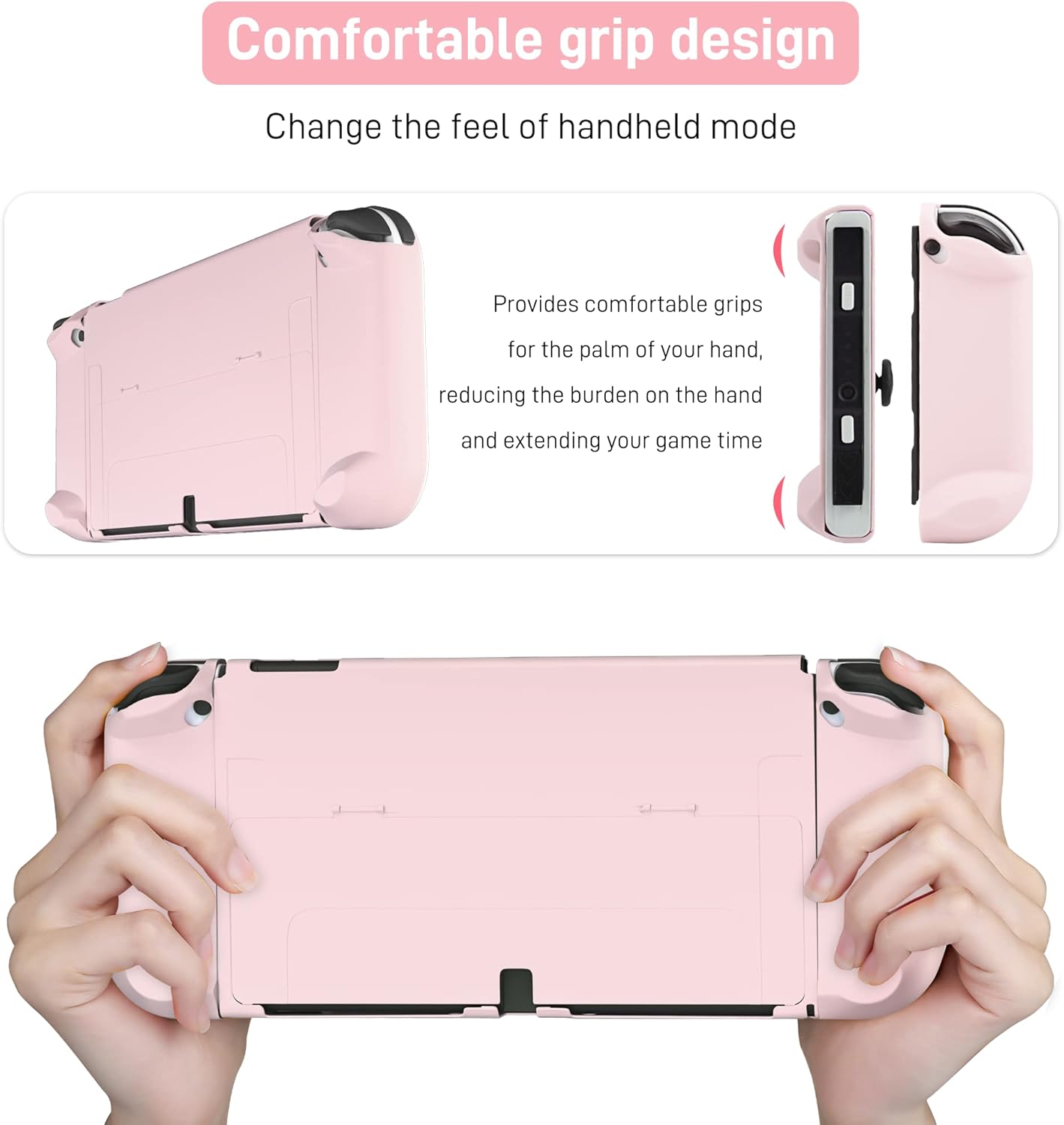 RHOTALL Protective Case Compatible with Nintendo Switch OLED, Dockable Shell for Switch OLED Console and Controller, Cute Accessories for Switch OLED with Comfortable Grip Design - Pink - Image 4