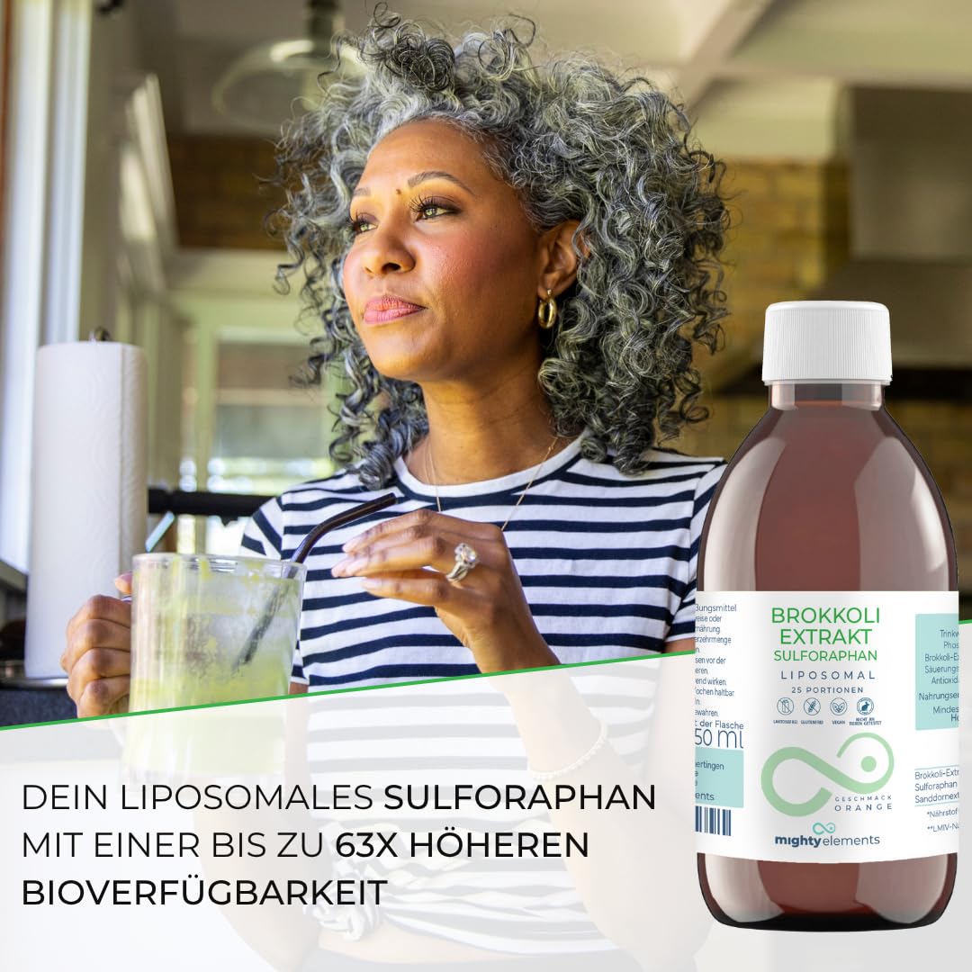 Mighty Elements - Liposomales Brokkoliextrakt - Hochdosiertes Sulforaphan - 400 mg - Orangengeschmack - 25 Portionen