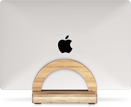 Kothar Premium Wood Vertical Laptop Stand - Adjustable Single Slot Bamboo Holder for MacBook, Dell, HP, and More | Space-Saving Desktop Organizer | Eco-Friendly, Sleek & Durable Design