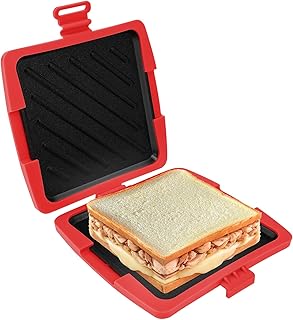 Sandwichera de silicona para microondas: Tostadora inalámbrica antiadherente para sándwiches, ideal para casa, oficina, dormitorio, horno microondas (rojo)