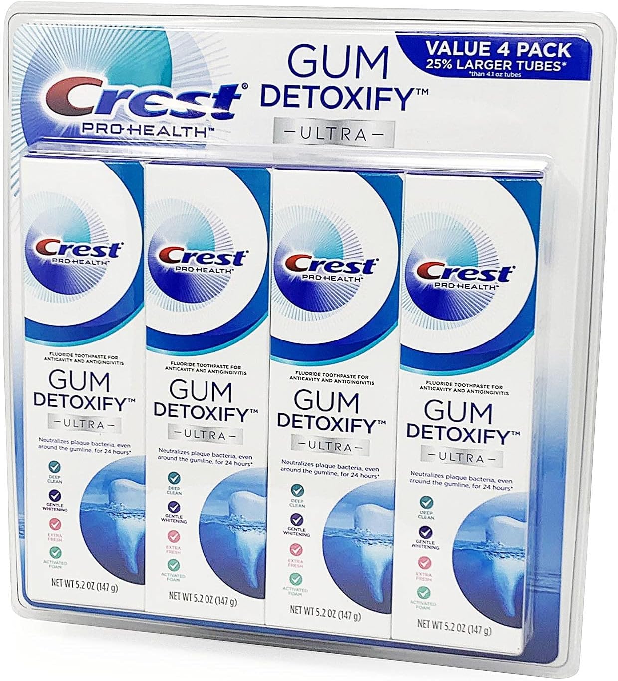 Crest Pro Health Ultra Gum Detoxify Toothpaste (4Pack, 5.2