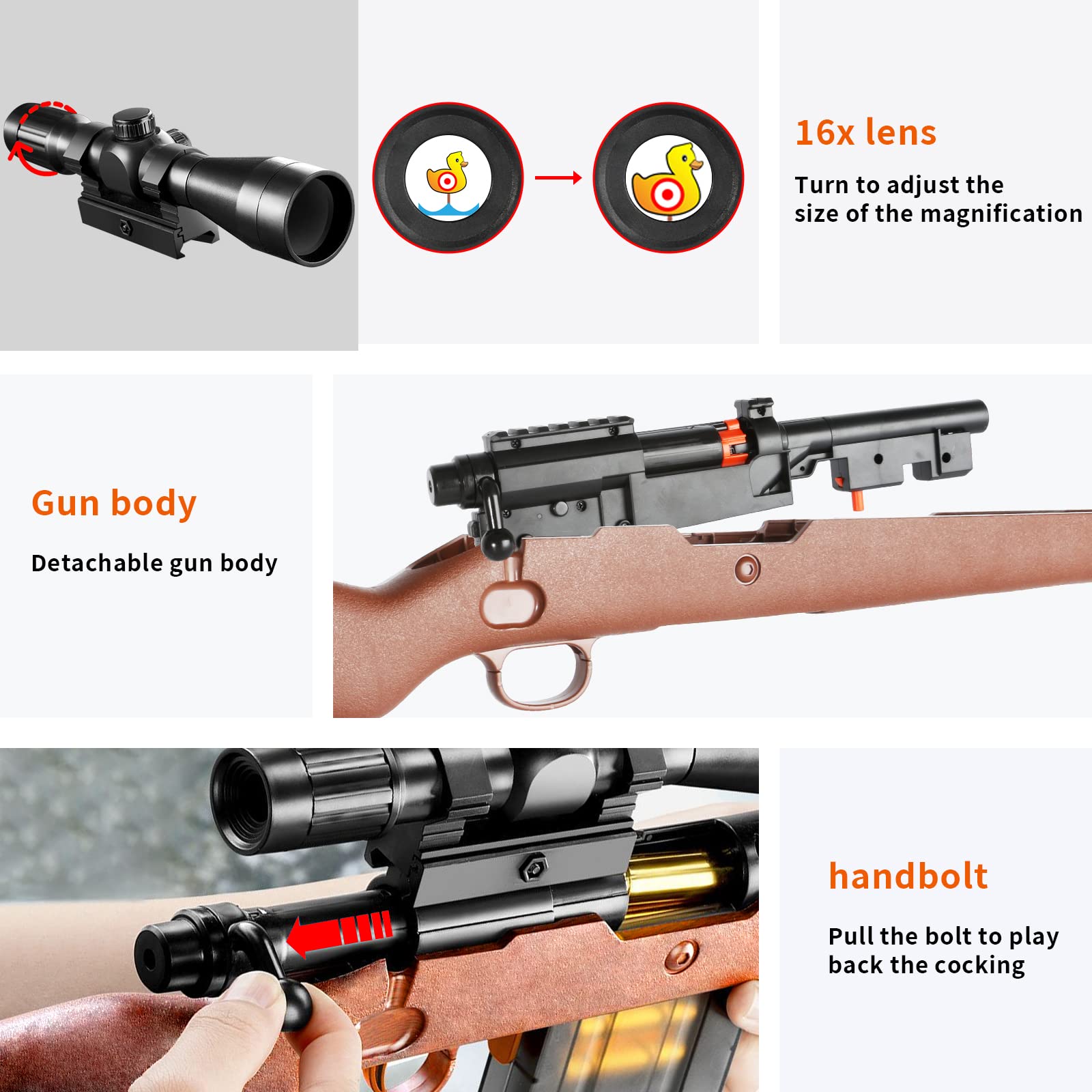 Toy Sniper Rifle Gun with Shell Ejecting Mechanism, Spring-Powered Pump Action, Realistic Design for Outdoor Shooting Games & Collectors, Safe Foam Bullets for Kids Ages 8+