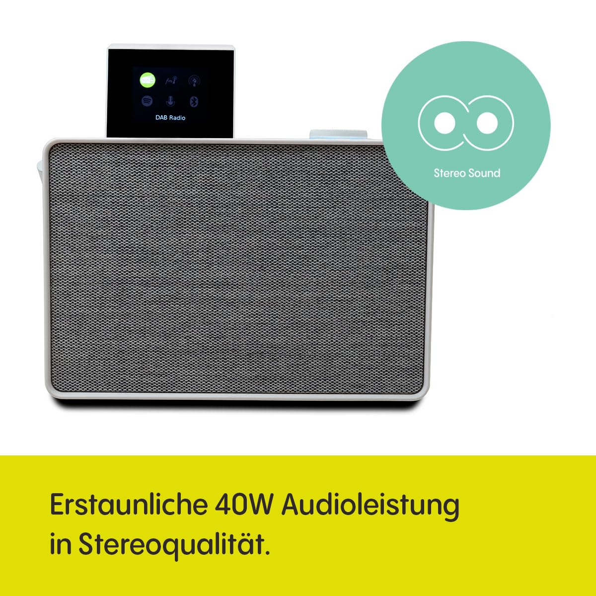 Pure Evoke Play vielseitiges Musiksystem für innen und außen (DAB+/UKW Radio, Internetradio, Podcasts, Spotify Connect, Bluetooth in sattem 40W Stereoklang), Cotton White