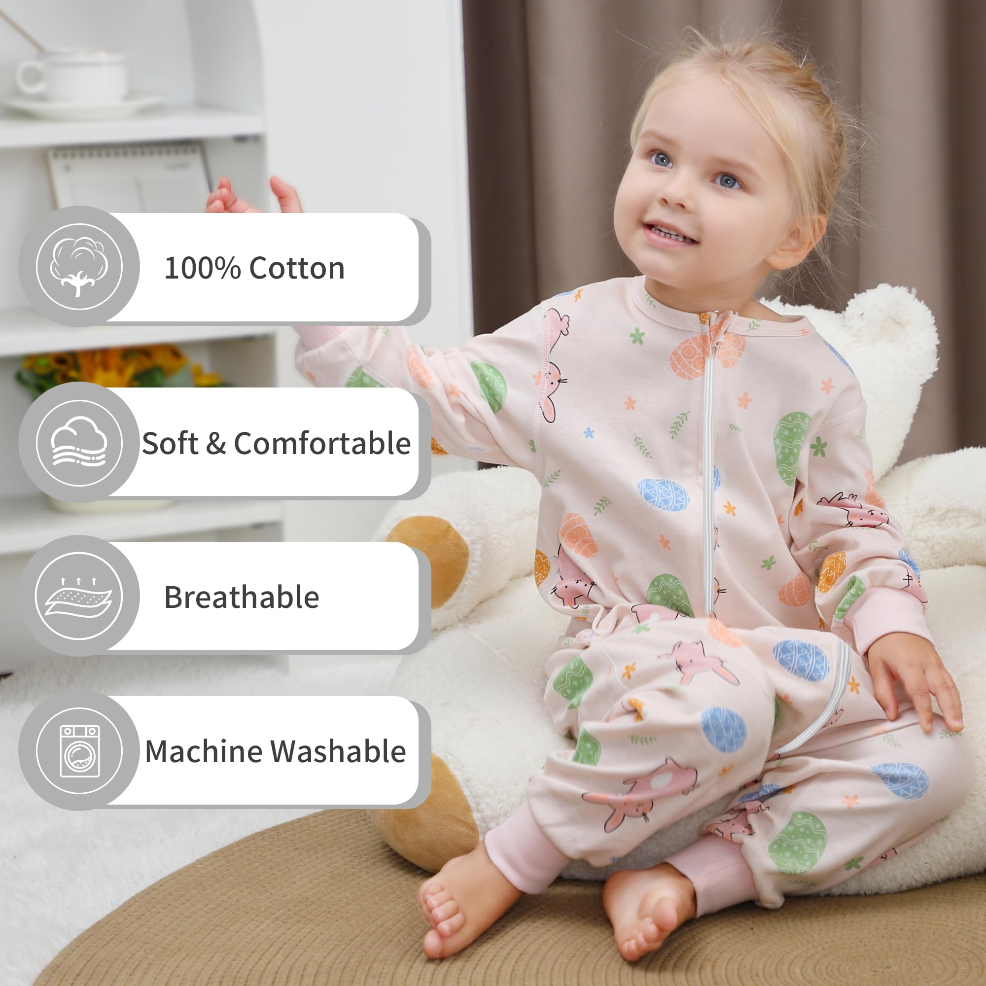 HAHASHOW Bebe gigoteuse avec jambes, Unisexe Manche Longue L'été Coton gigoteuse a pied, Bebe Pyjama Garcon Vetement Enfant Naissance Cadeau 18-24 Mois