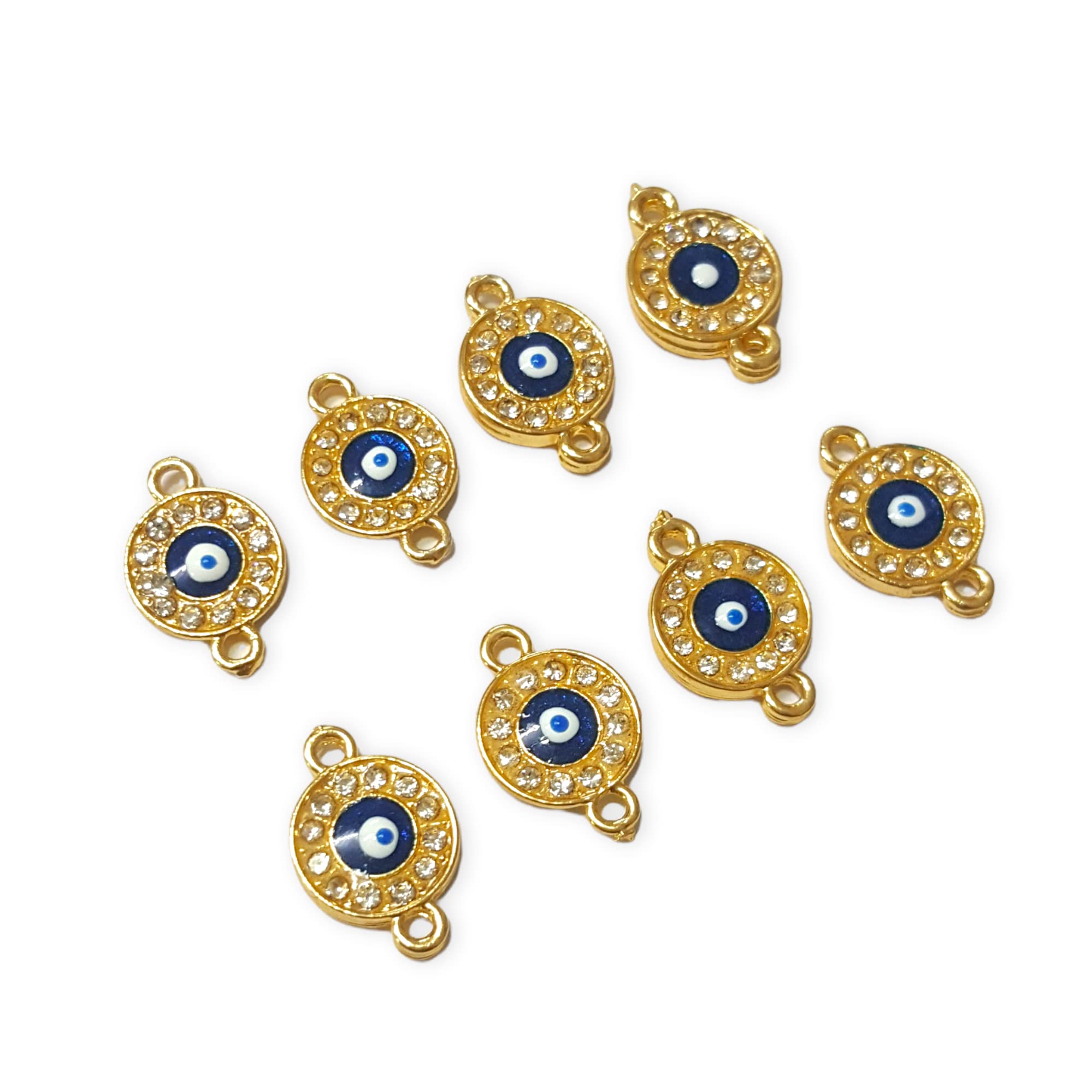 Jaipri Navy Blue AD Stone Evil Eye Charms, Connectors, Findings for DIY Necklace Bracelet Jewellery and Rakhi Making (16x10mm 8 PCS)