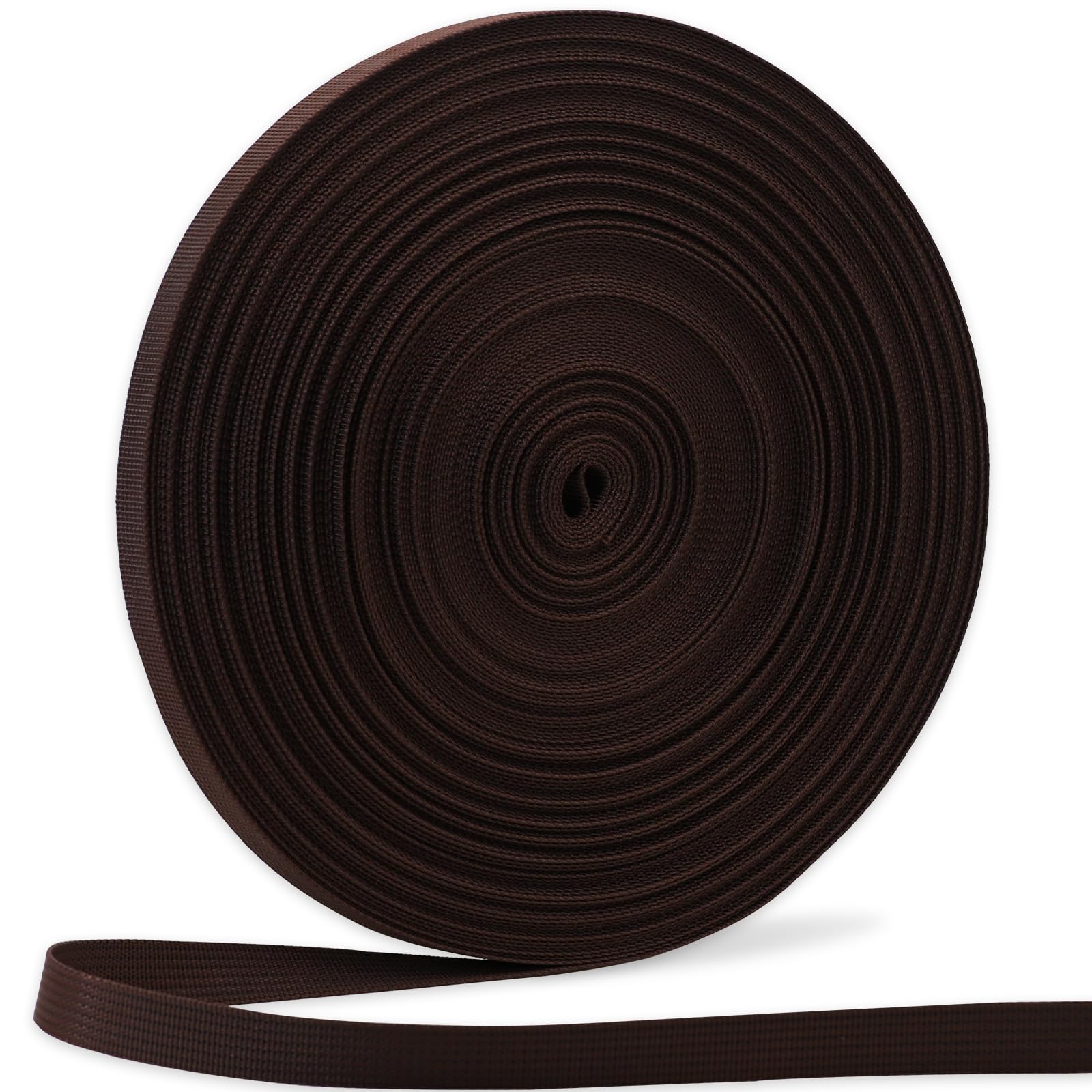 ZHFMILY 5/8 inch Coffee Nylon Webbing-50Yards 15mm-Flat Fabric Webbing Handle Canvas Straps for Bags-Hammock-Lawn Chair-Belting-Pet Collars, DIY Projects, Crafts, Sewing #257