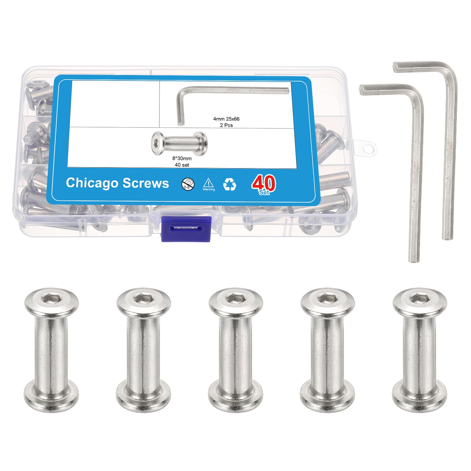 PATIKIL 40 Set Hex Chicago Screws Assorted Kit with Hex Wrench