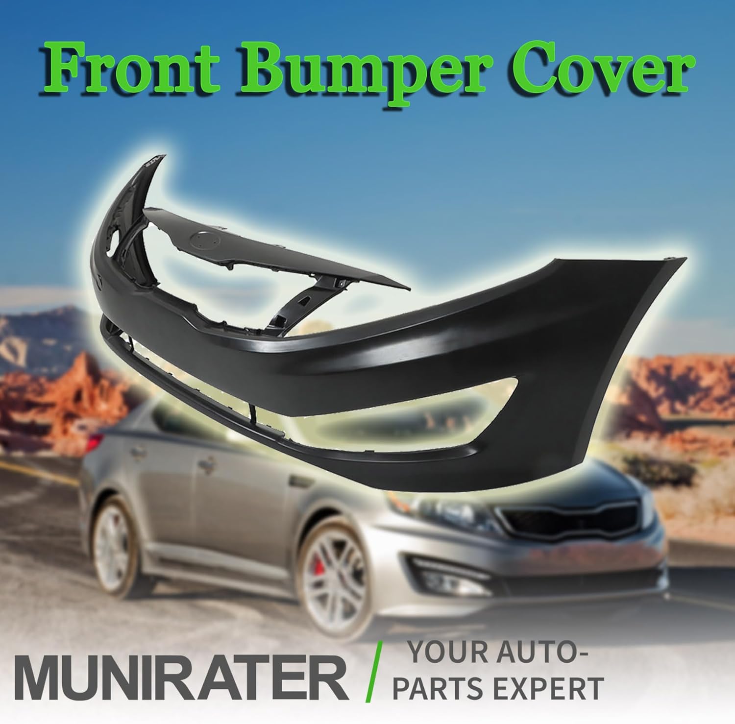 munirater Primered Front Bumper Cover Fascia without Parking Sensor Hole Replacement for 2012 2013 Kia Optima EX LX