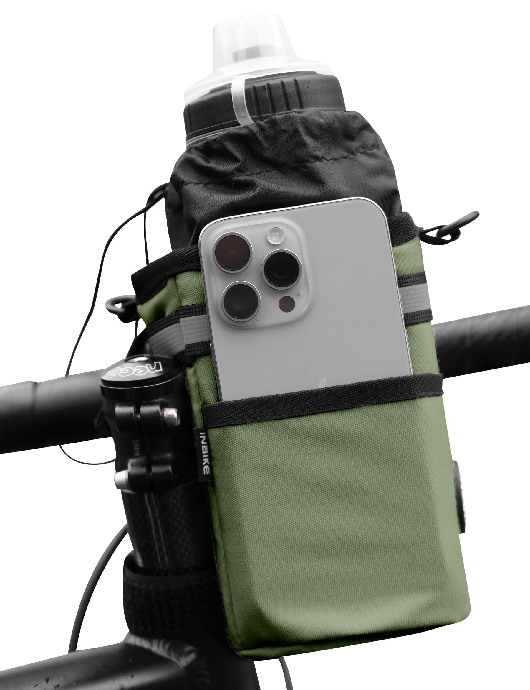 INBIKE Lenkertasche Fahrrad Flaschenhalter ohne Schrauben Fahrradtasche Vorne Lenker E-Bike Rennrad Getränkehalter Trinkflasche, Handy, Verpflegung, 