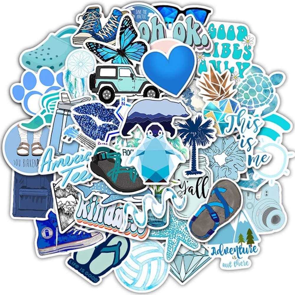 Laptop Stickers Packs VSCO Blue Style Stickers 50PCS Water Bottles Stickers Cute,Waterproof,Aesthetic,Trendy Stickers for Teens,Girls Perfect for Waterbottle,Laptop,Phone,Travel Case