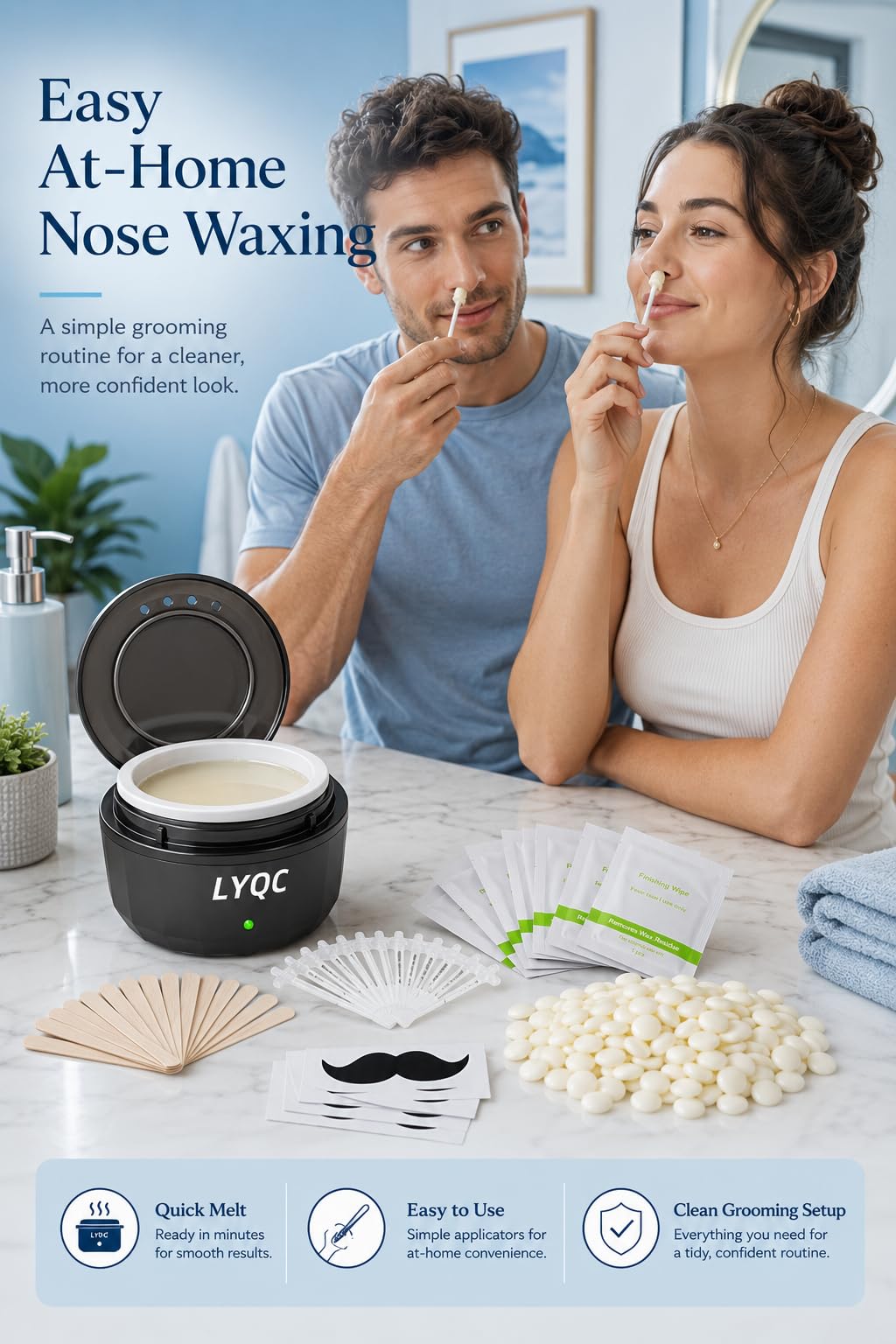 Nasenwachs-Set für Herren, Mini-Wachswärmer für Nase, Augenbrauen, Ohren, Haarentfernung, Wachsset mit USB-Schnellheizung, inklusive 100 g Perlen und 30 Stäbchen, tragbare Wachsmaschine, geeignet
