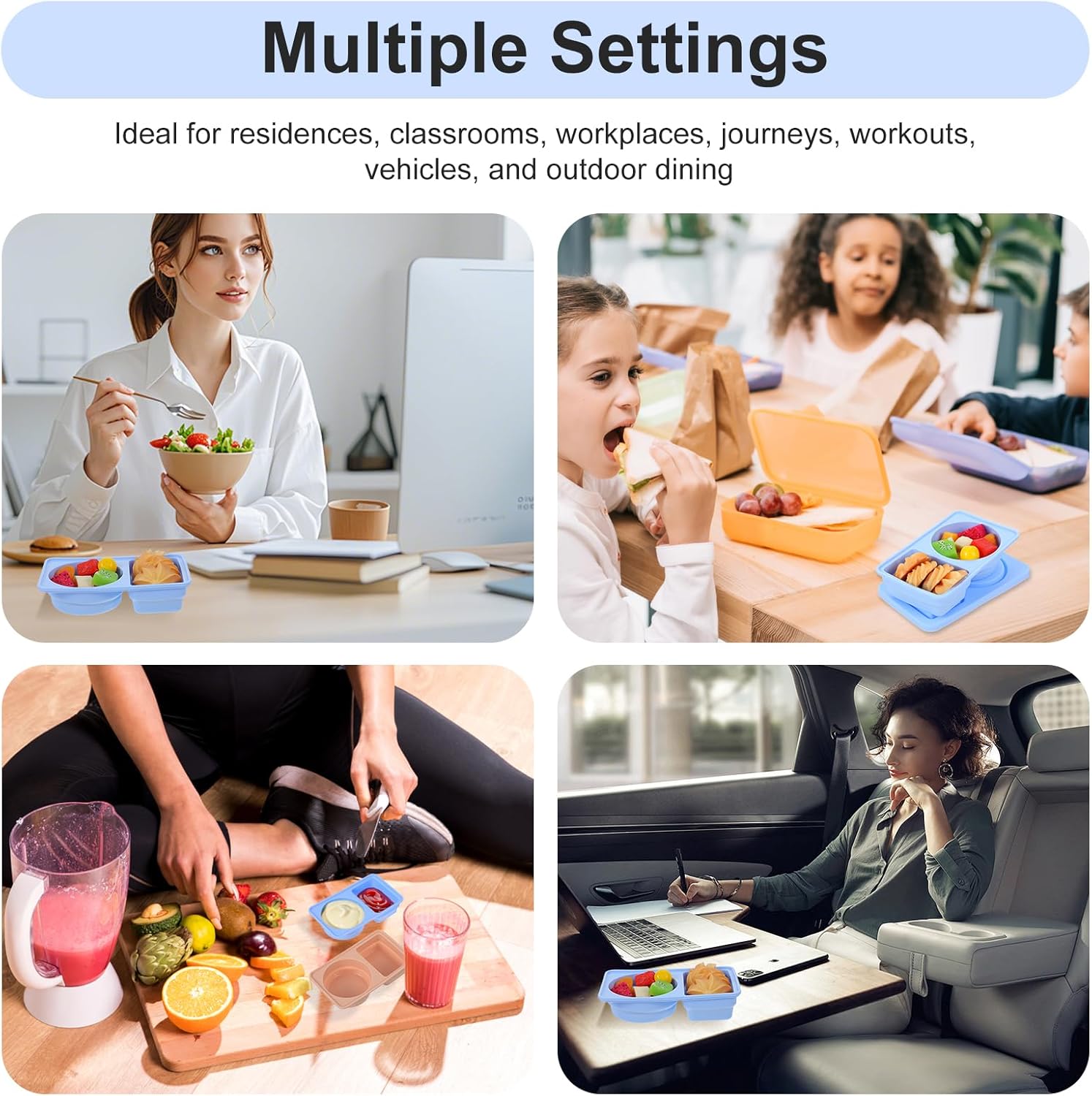 8 Pack Silicone Snack Containers with Lids, Reusable Snack Containers, Double Compartment-Snack Box for Travel, School, Picnic, Portion Control - Image 5