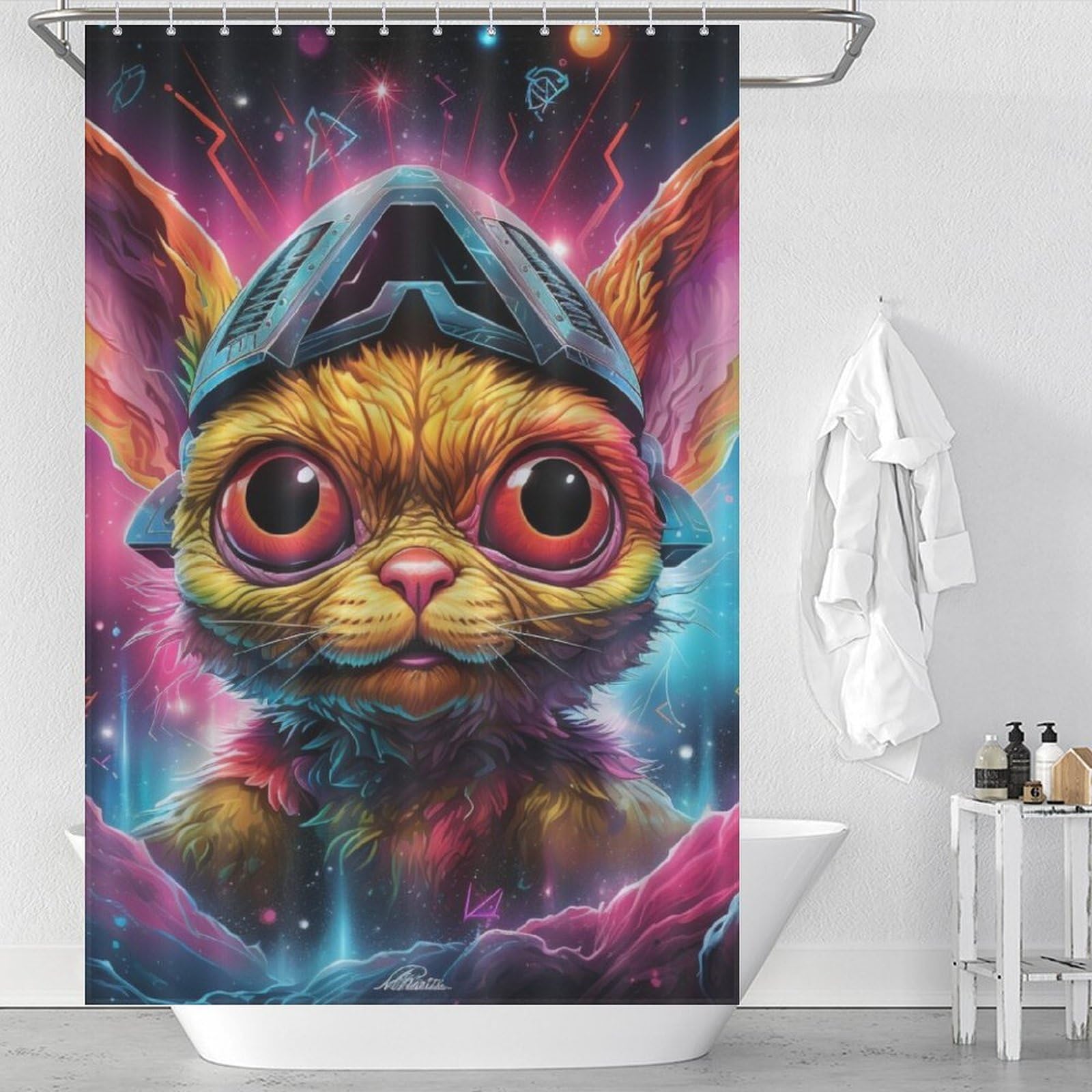 Rideau de douche Maki anti fuite d'eau en polyester 122x183cm avec anneaux