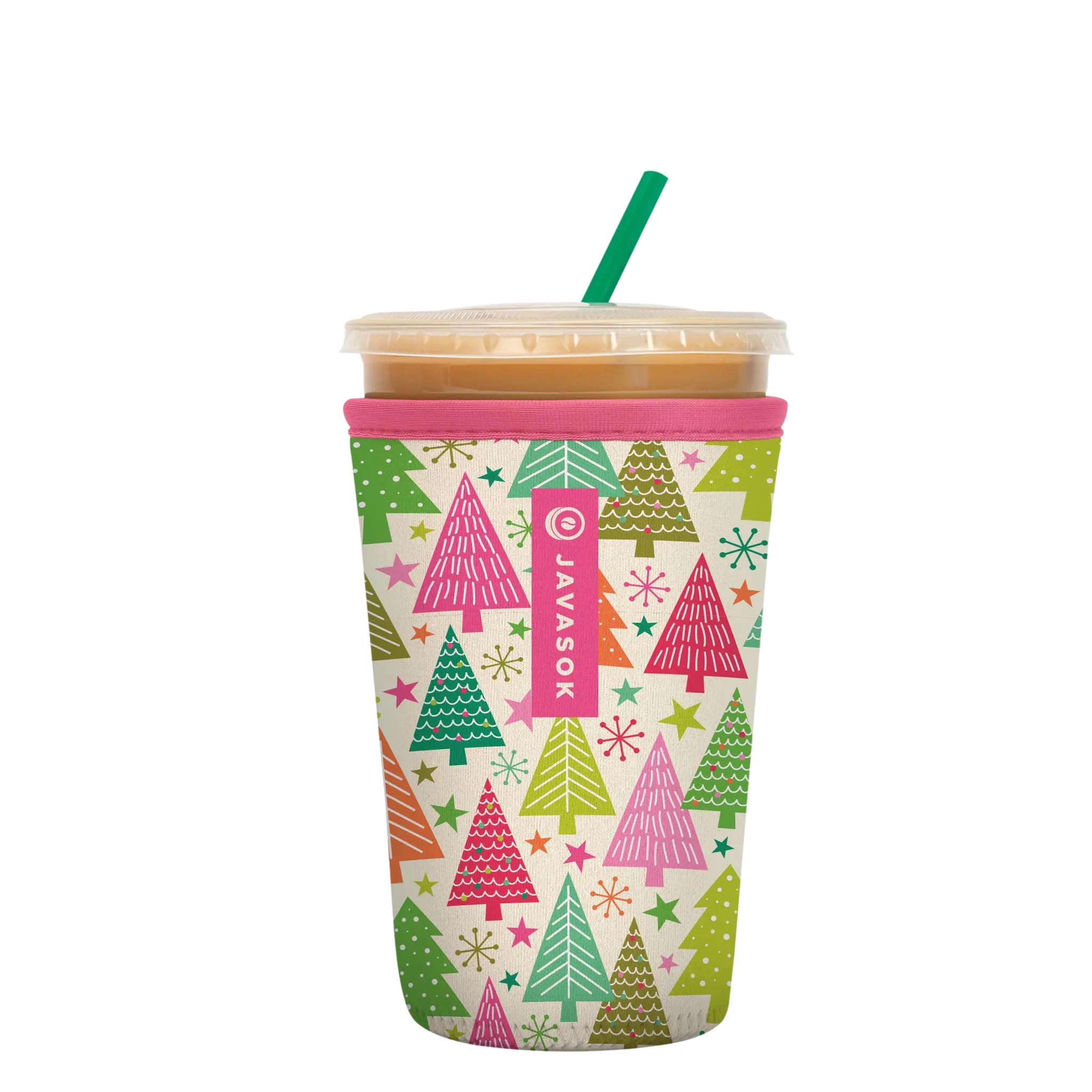 Sok It JavaSok Iced Coffee &amp; Cold Soda Insulated Neoprene Cup Sleeve (Festive Forest, Medium: 22-28oz)
