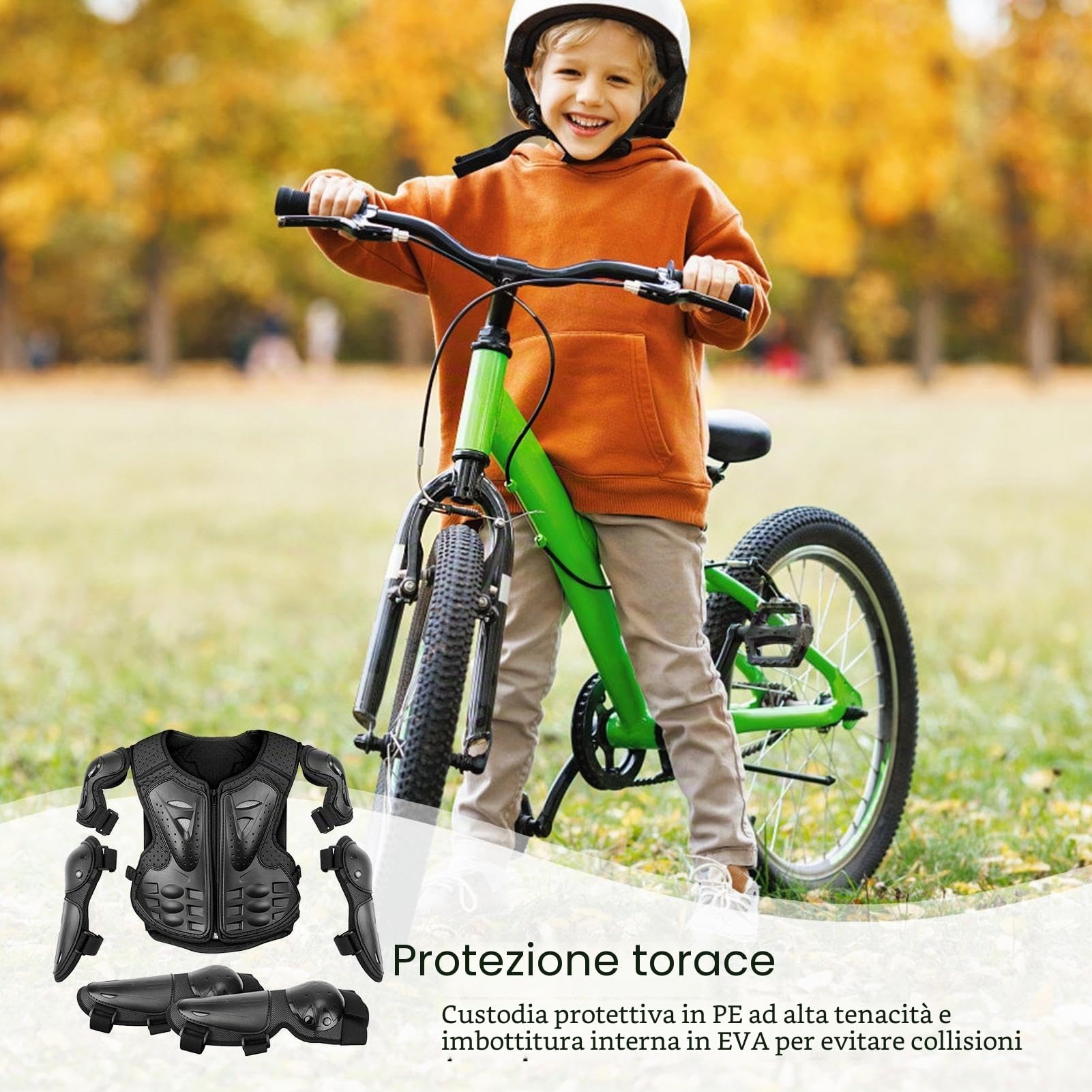 Giacca protettiva per moto, Youth Dirt Bikes Gear per bambini, armatura con ginocchiere, gomitiere, protezione per braccio, protezione per bambini, per sport all'aria aperta