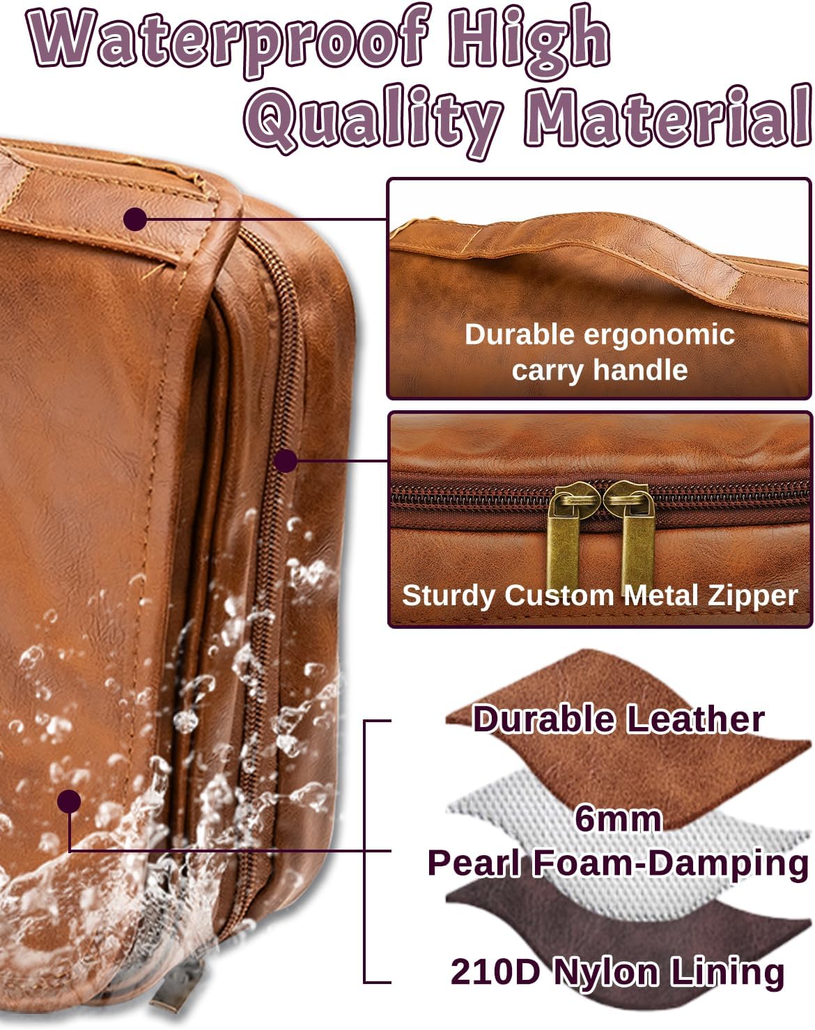 Large Personalized Toiletry Bag For Men, Custom Engraved Leather Travel Organizer Bag, Engraved Name Waterproof Travel Kit & Gifts for Him Husband Father (Father's Day, Christmas)