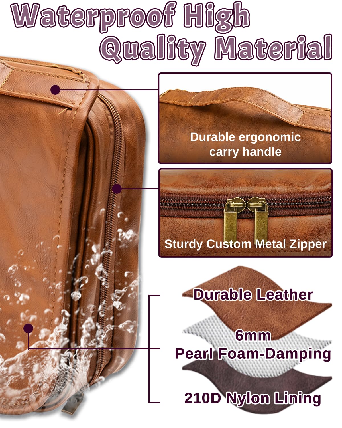 Sparklove Personalized Genuine Leather 3-in-1 Toiletry Bag