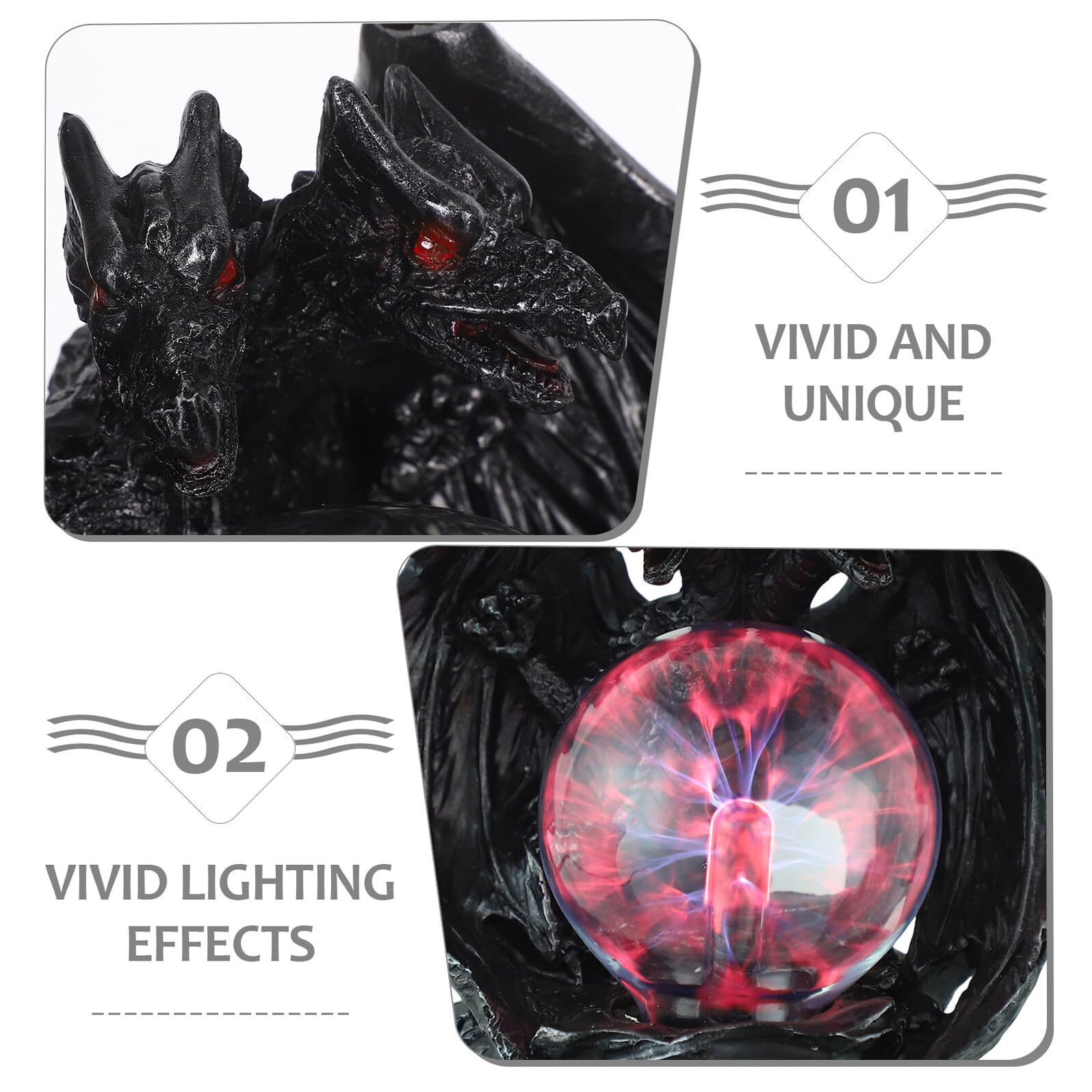 Lampada al Plasma a Forma di Drago Sfera Magica Touch Elettrostatica in Resina Nero con Design Creativo per Decorazione Casa e Festa